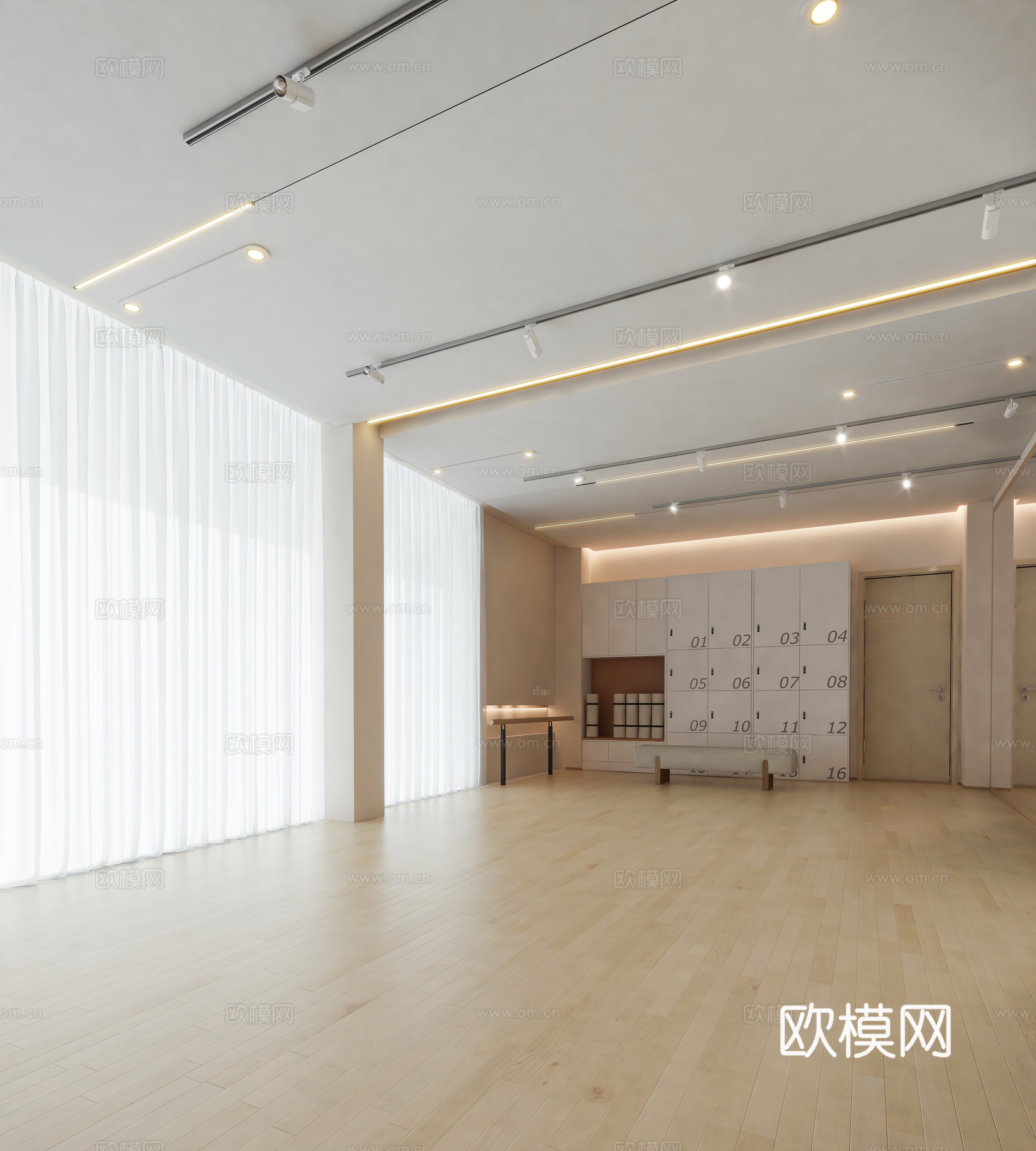 现代奶油舞蹈室 普拉提瑜伽室 多媒体教室 舞蹈排练室排练厅3d模型