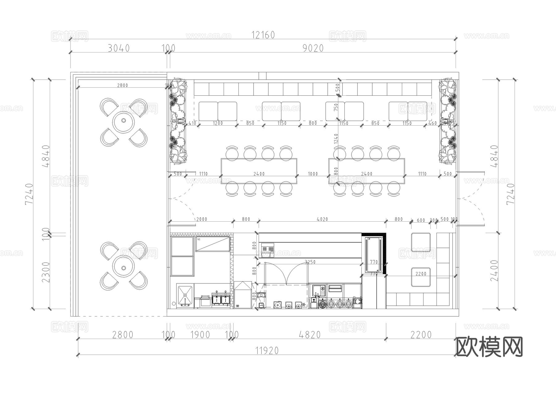现代风奶茶店设计施工图cad施工图