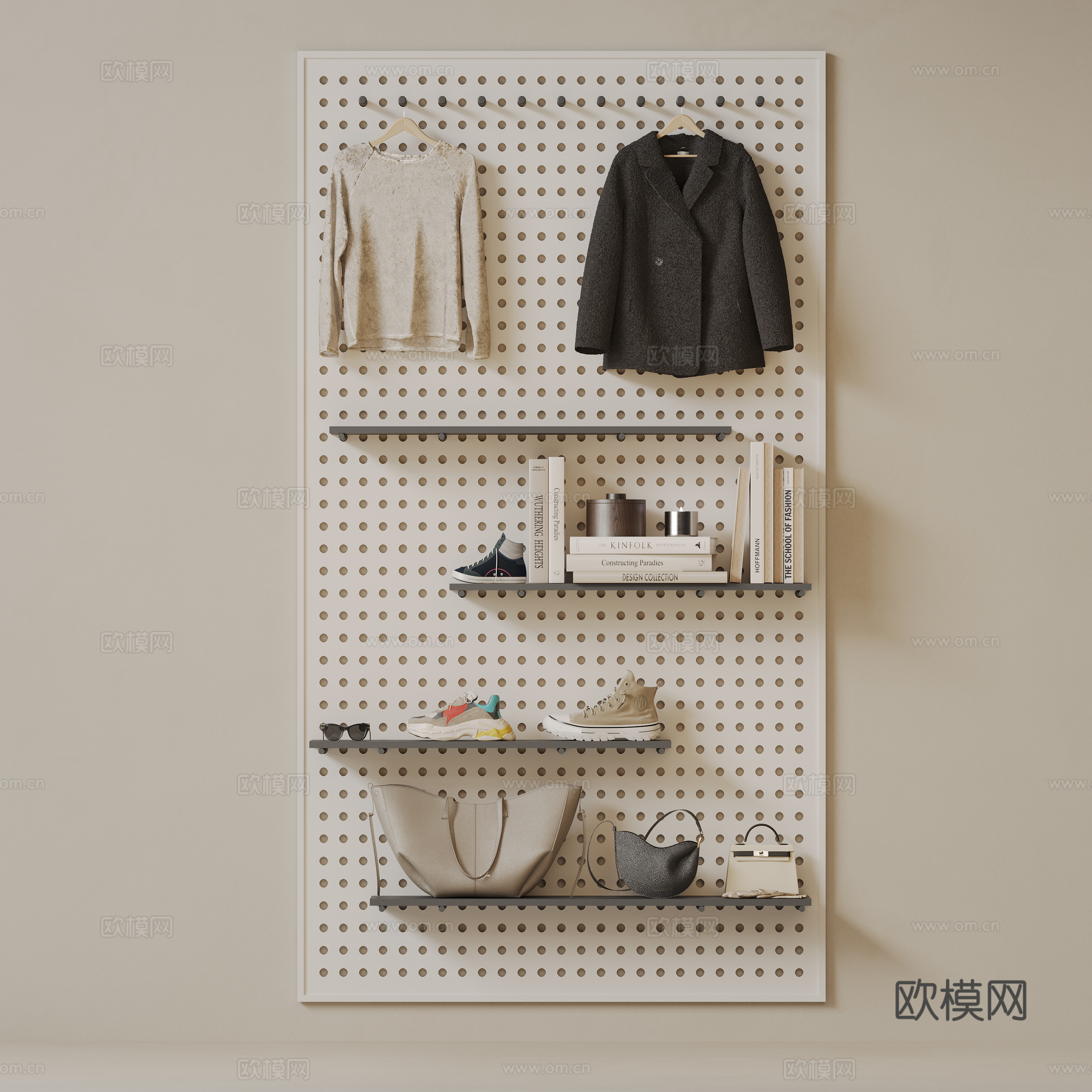 现代衣架洞洞板 挂衣架 衣帽架 挂衣钩 装饰品挂件 置物架su模型