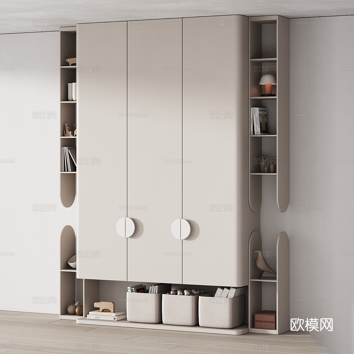 现代奶油风儿童衣柜3d模型