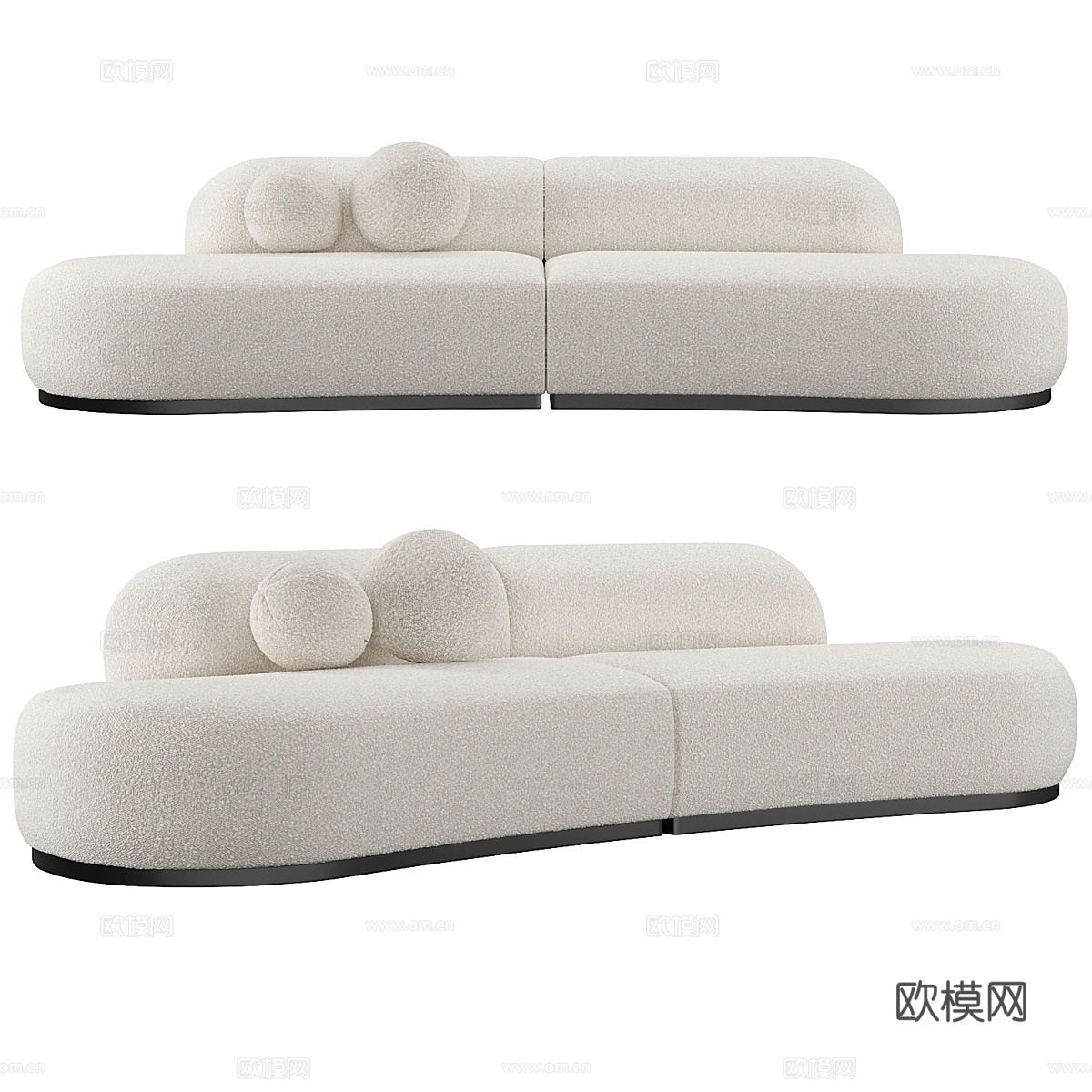 现代奶油风弧形布艺休闲沙发3d模型