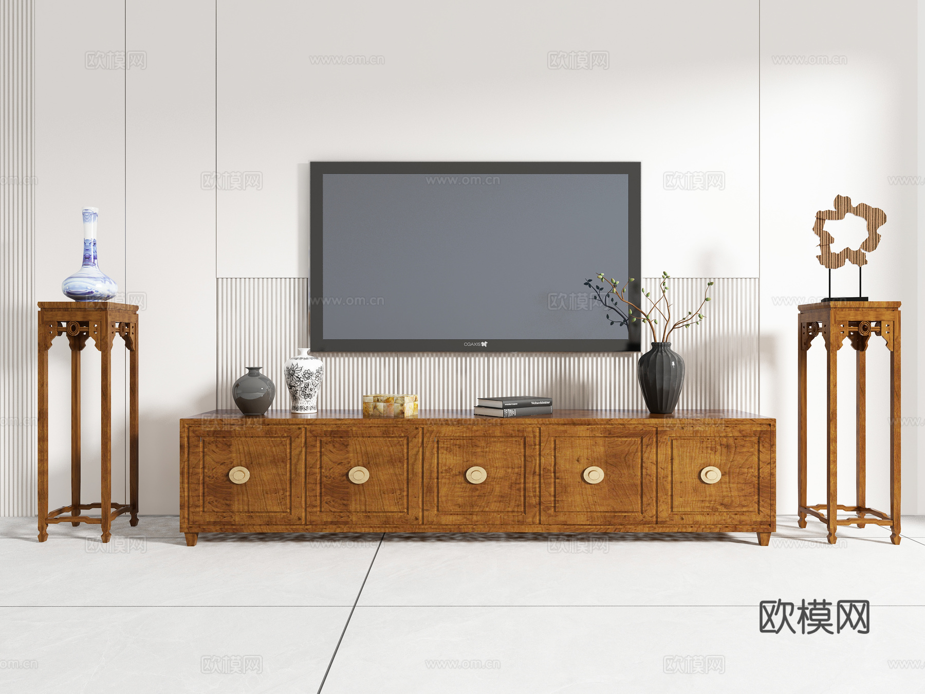 中式电视柜3d模型下载