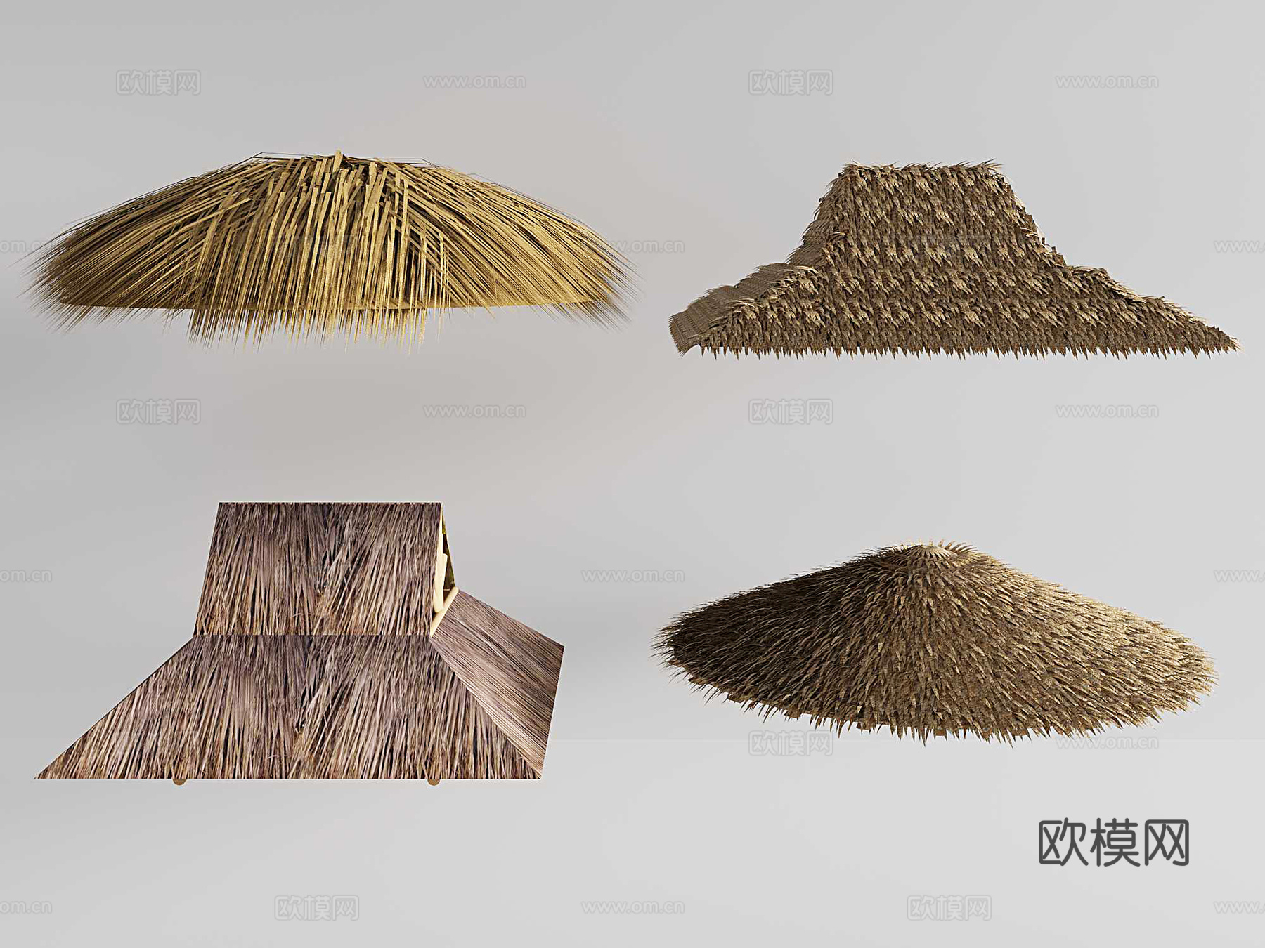 现代茅草屋屋顶 茅草棚 稻草草垛顶3d模型