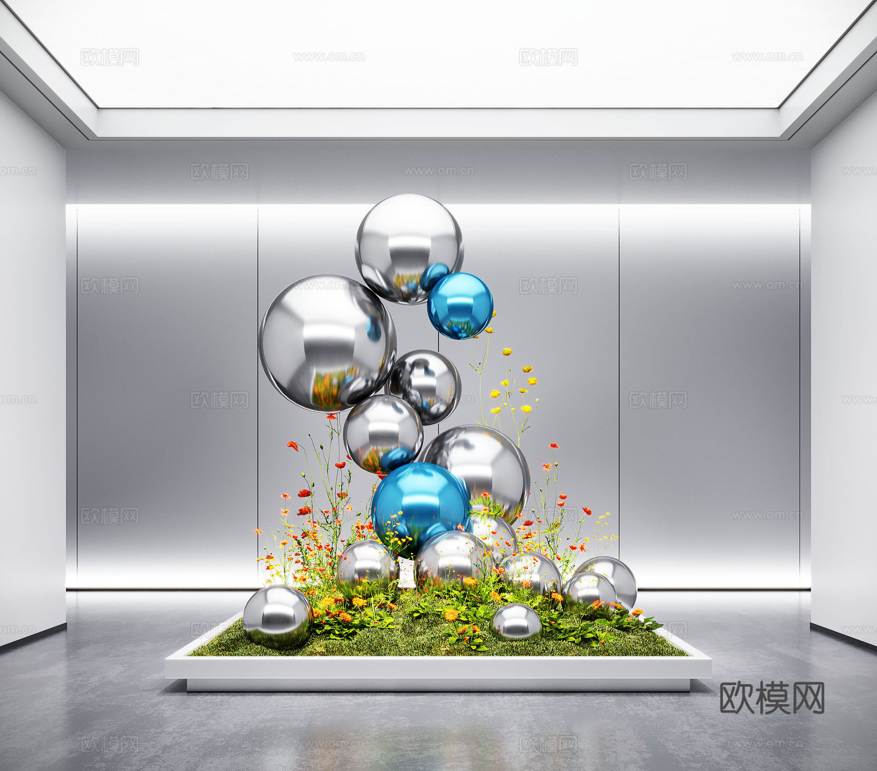 现代室内景观造景 苔藓景观 苔藓造景 金属装置雕塑su模型