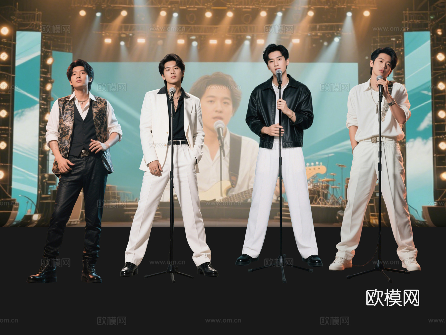 2D现代人物 男歌手 乐队主唱 歌手明星 快乐男声su模型下载（渲染图2）