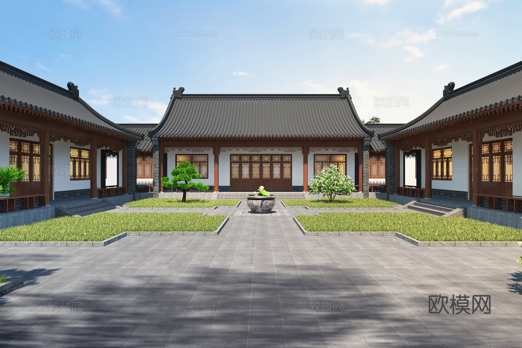 中式四合院苏式四合院三合院中式合院新中式庭院豪宅庭院景观中式3d模型