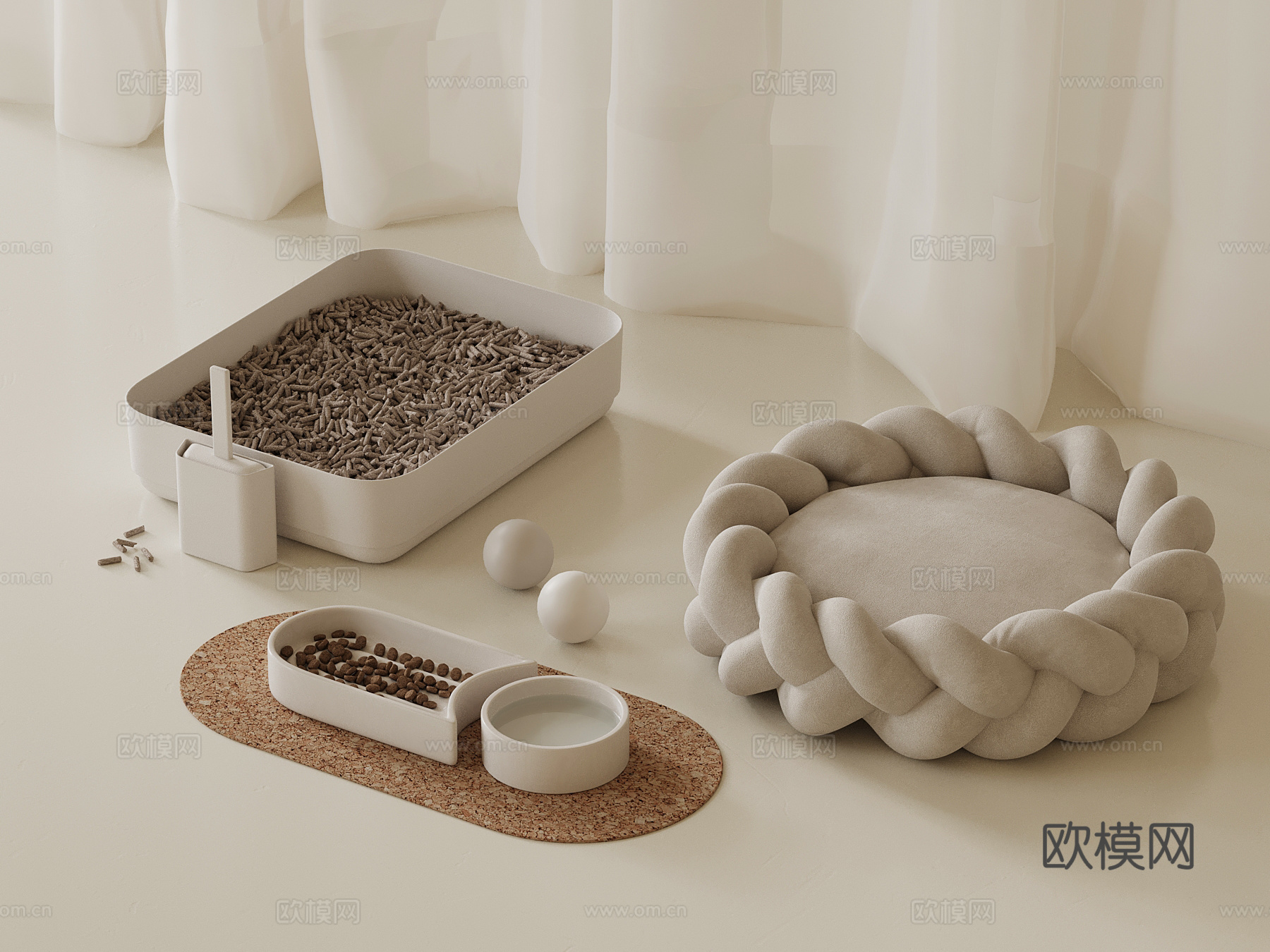宠物用品 现代猫窝 猫砂盆su模型