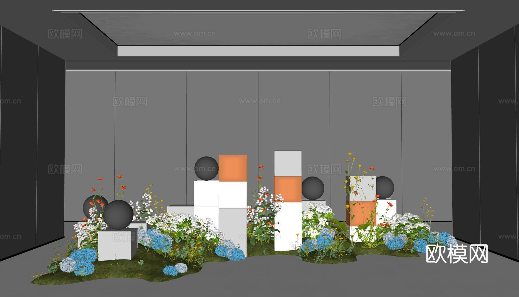 现代室内景观造景 苔藓景观 苔藓造景 金属装置雕塑su模型