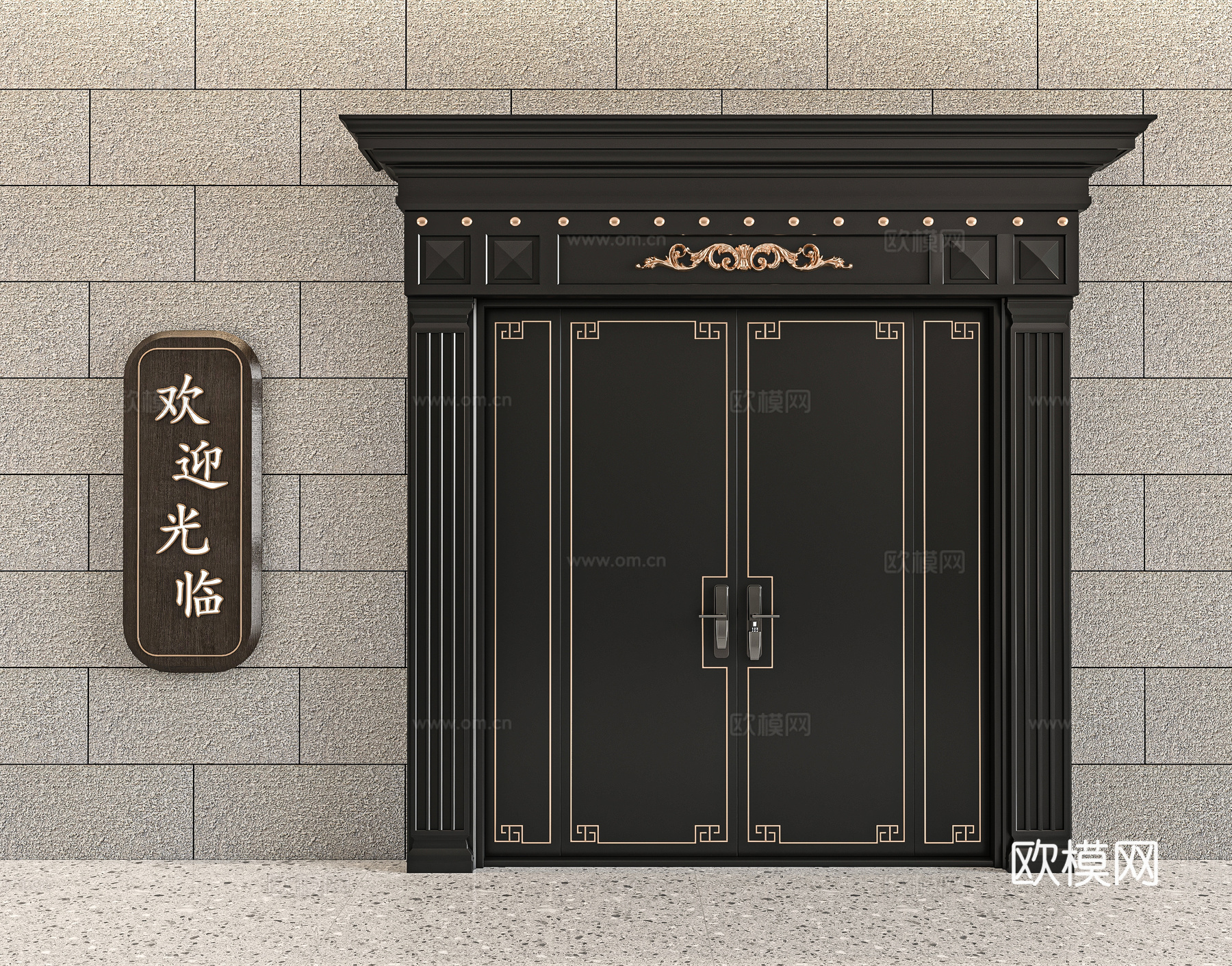 新中式别墅双开大门3d模型