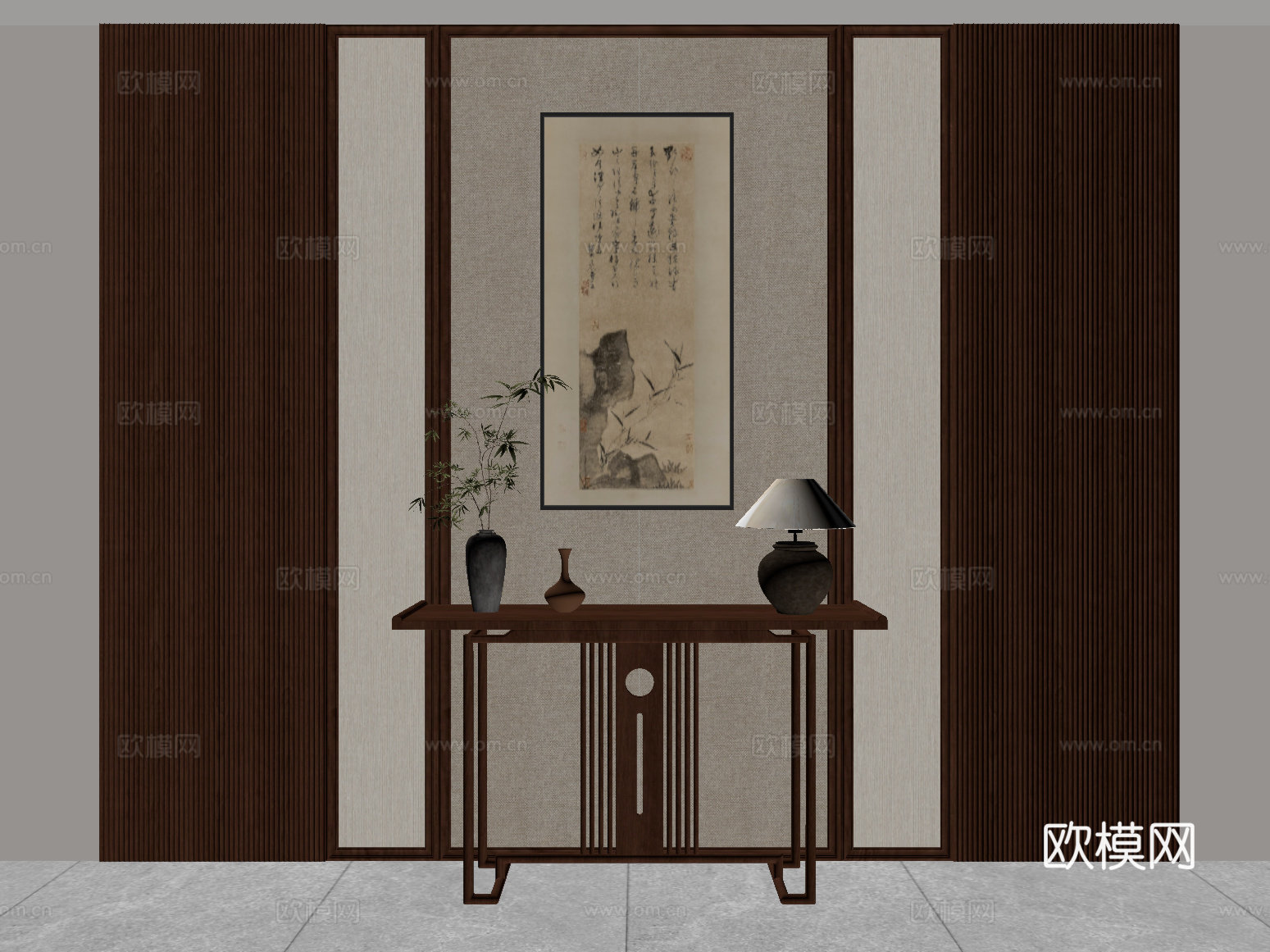 玄关 新中式玄关柜 端景柜 玄关柜su模型
