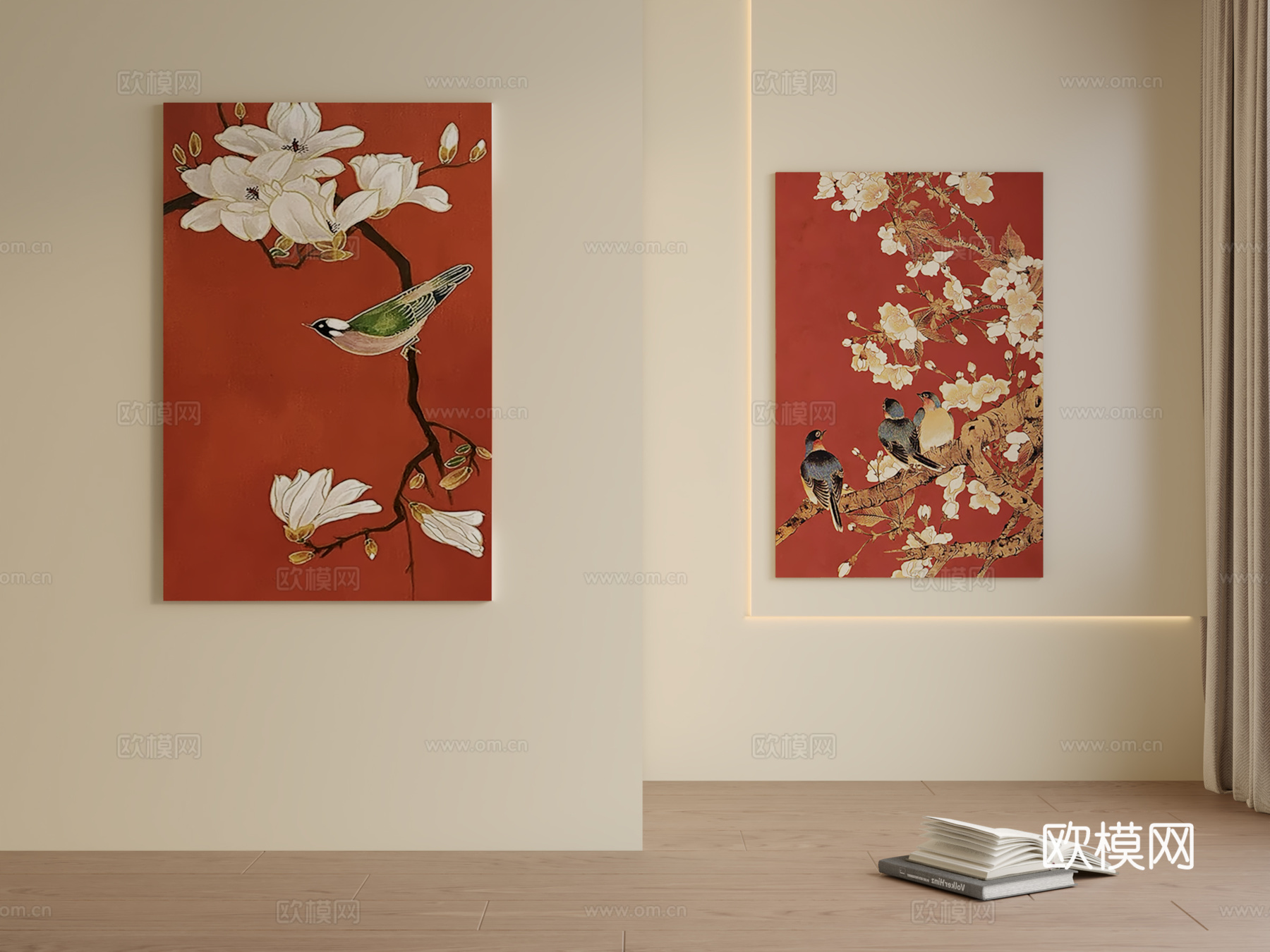 新中式花鸟挂画3d模型