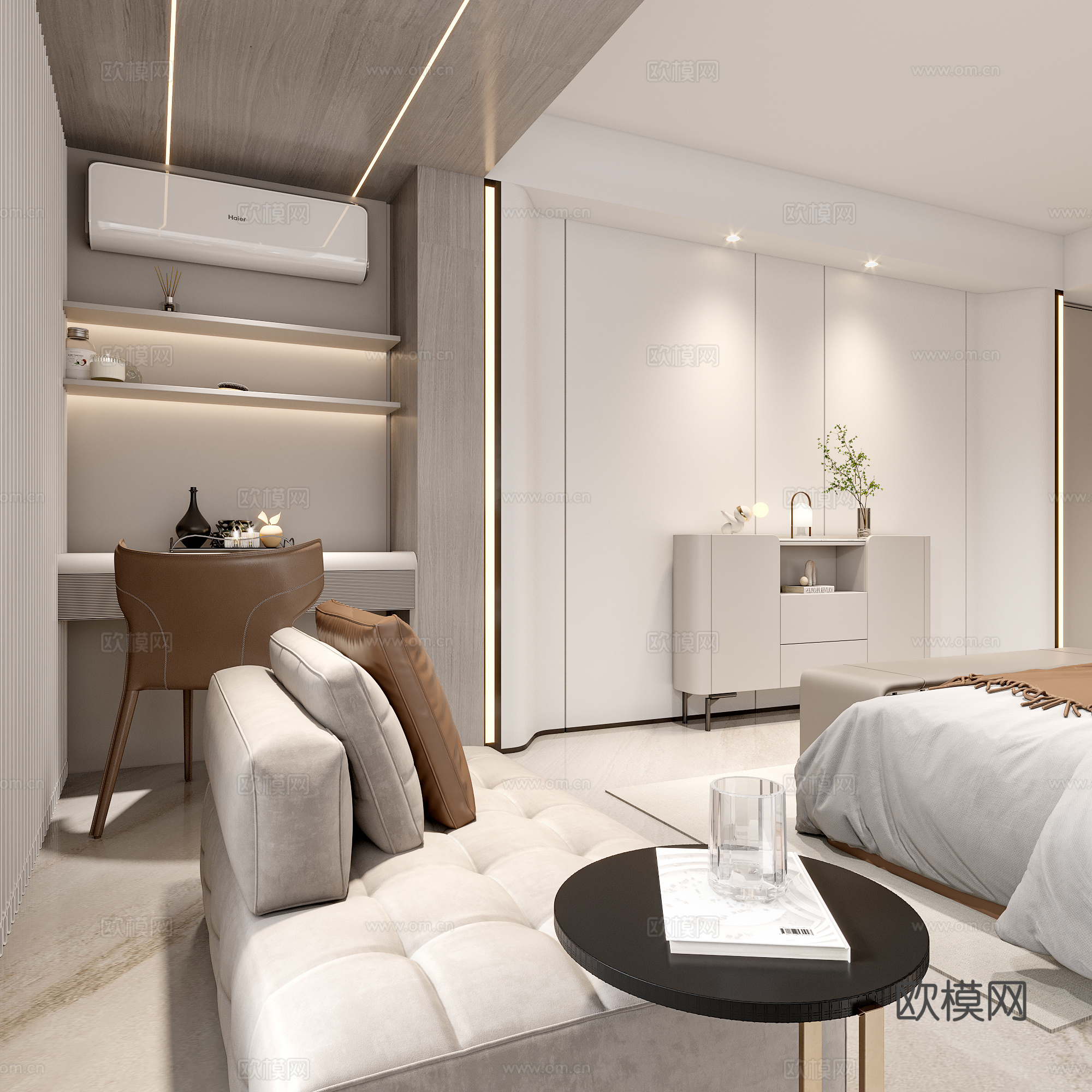 现代家居主卧_卧室_桌椅组合_衣柜_装饰摆件3d模型