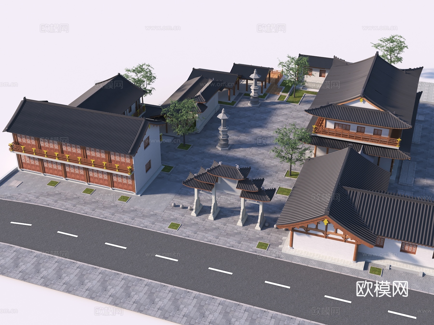 中式古建 寺庙 中式广场入口 古镇古街su模型