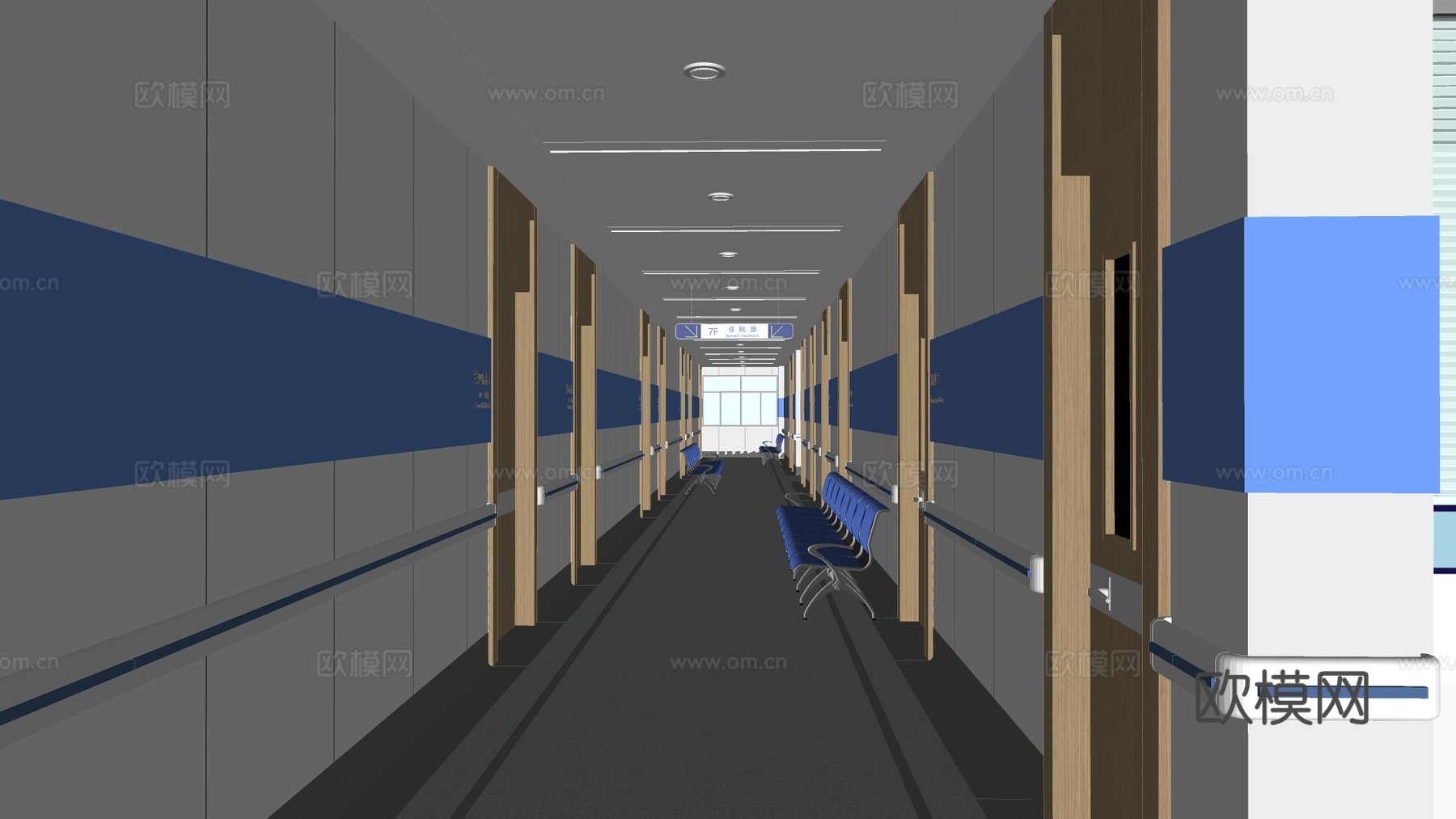 现代医院过道 医院走廊 医院su模型