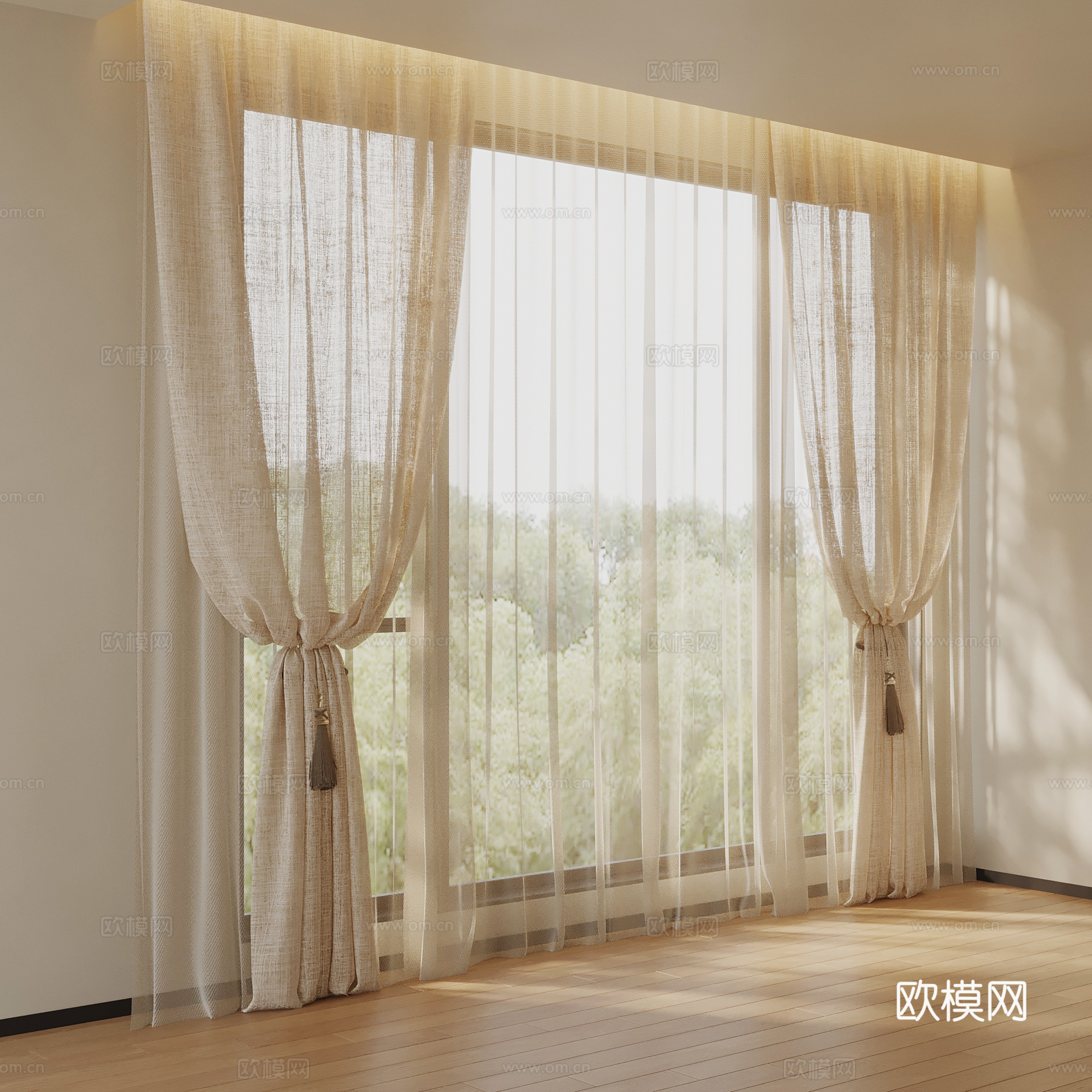 现代 窗帘 纱帘su模型