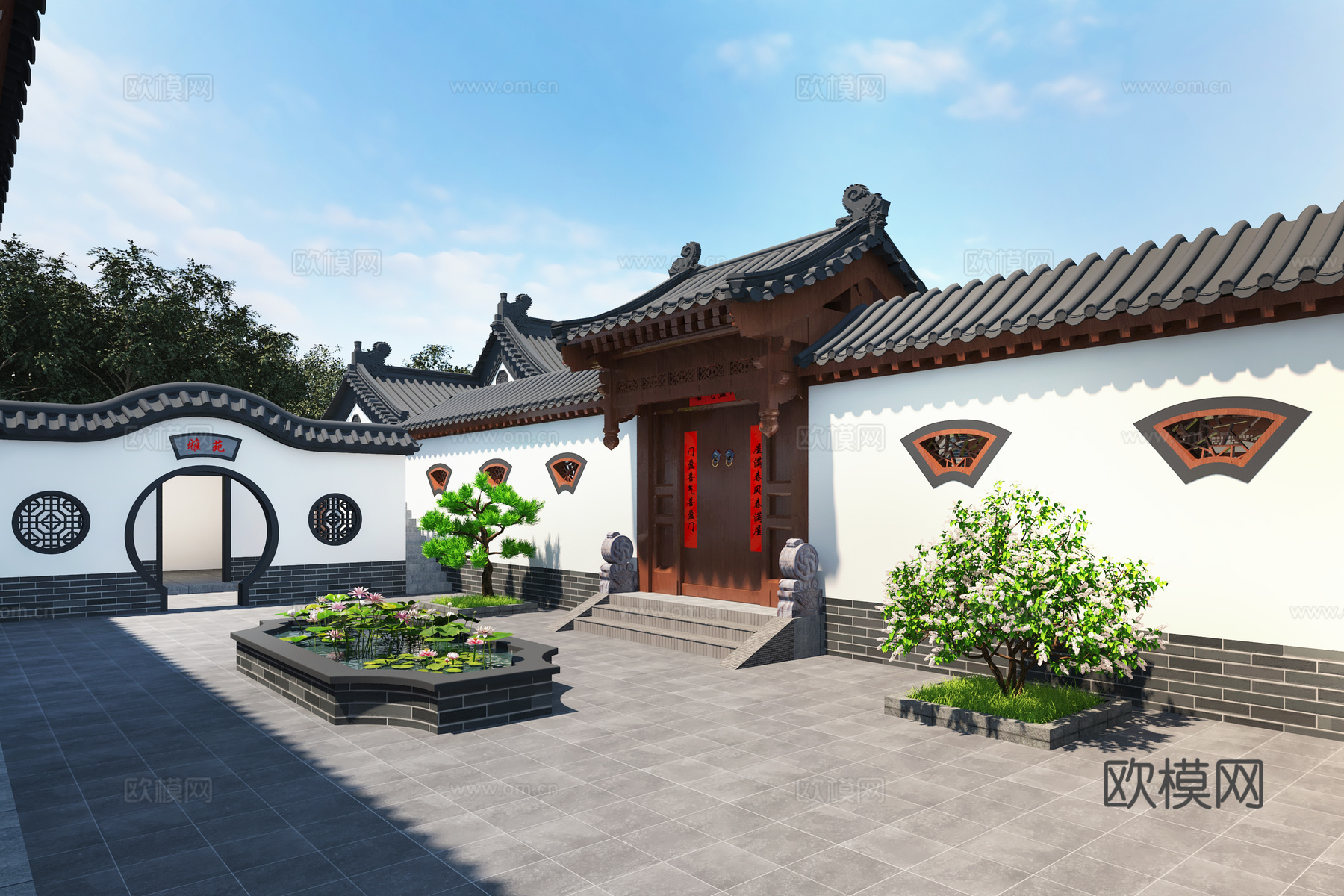中式四合院苏式四合院三合院中式合院新中式庭院豪宅庭院景观中式3d模型