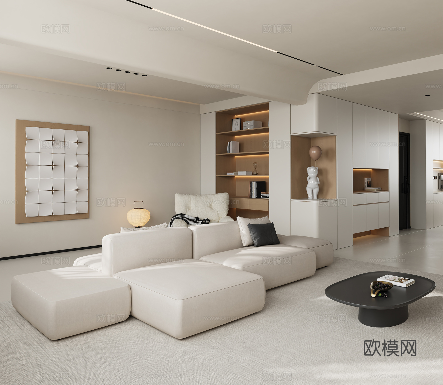 奶油风简约客餐厅3d模型