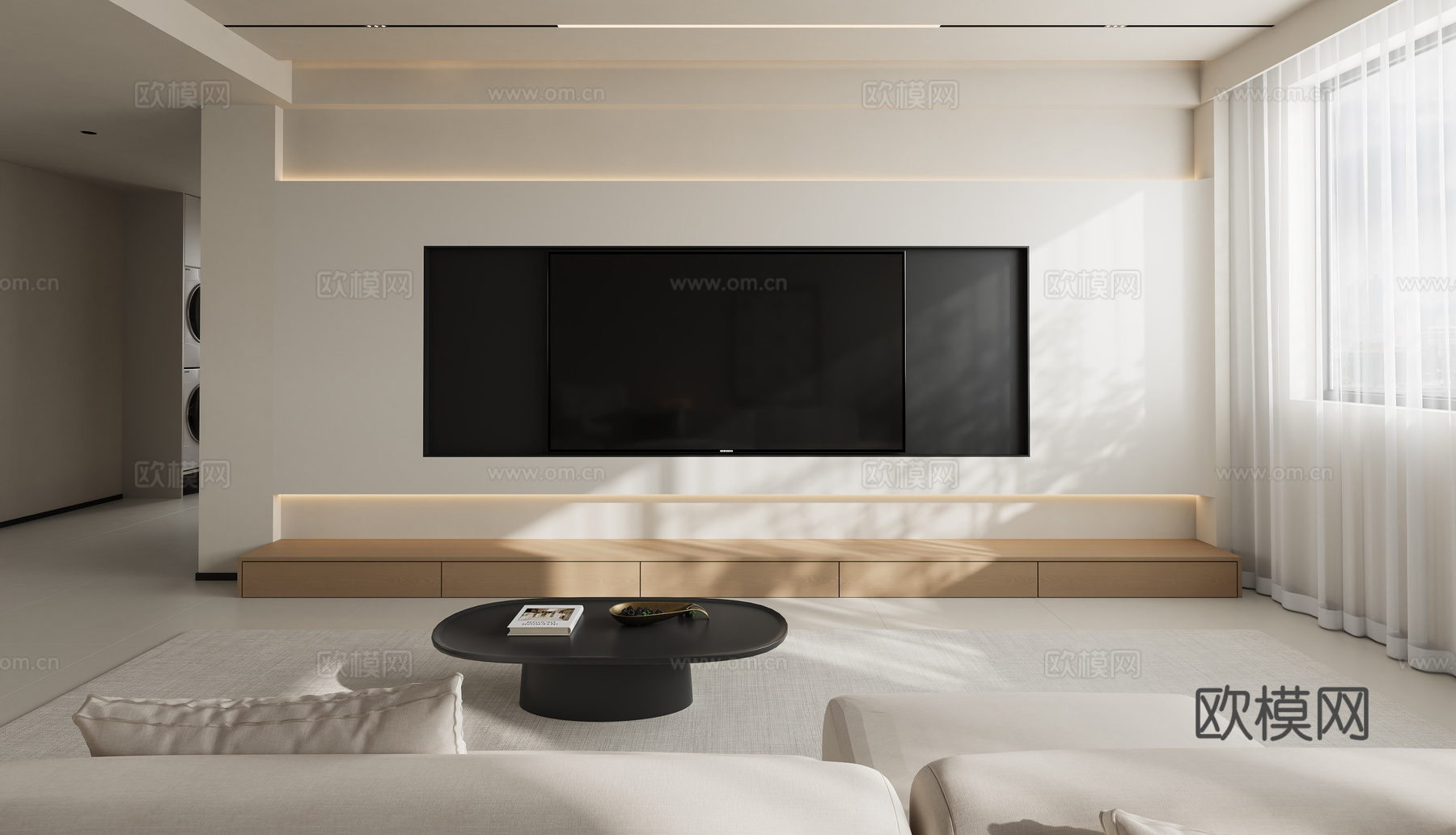 奶油风简约客餐厅3d模型