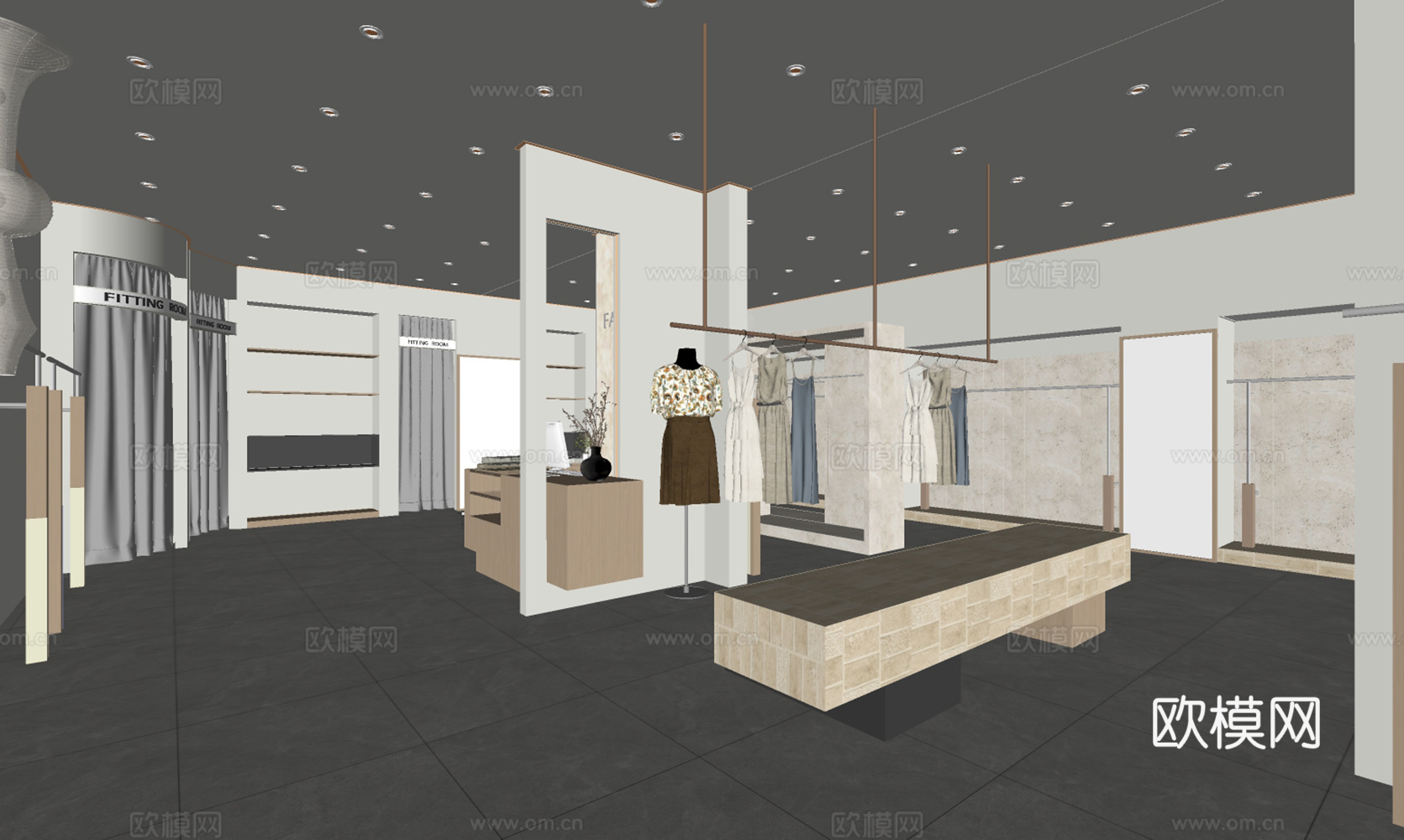 奶油侘寂服装店su模型