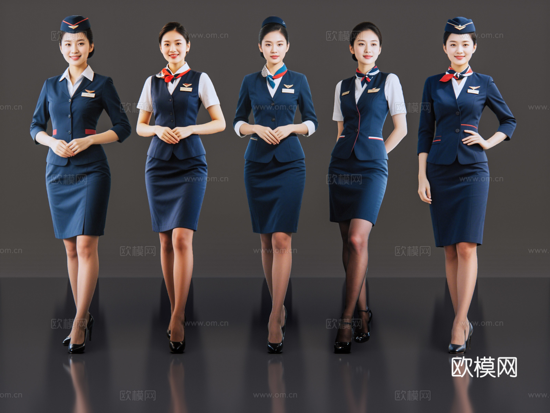 2D现代人物 空姐 乘务人员 空乘人员 航空美女su模型