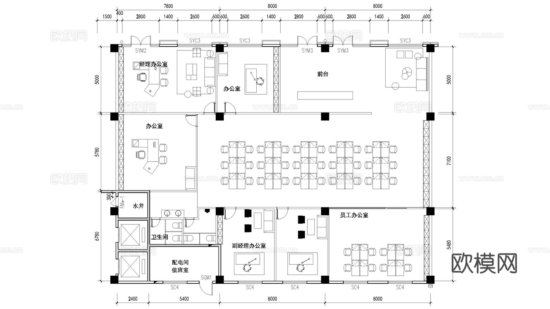 工业办公室平面布置图cad施工图