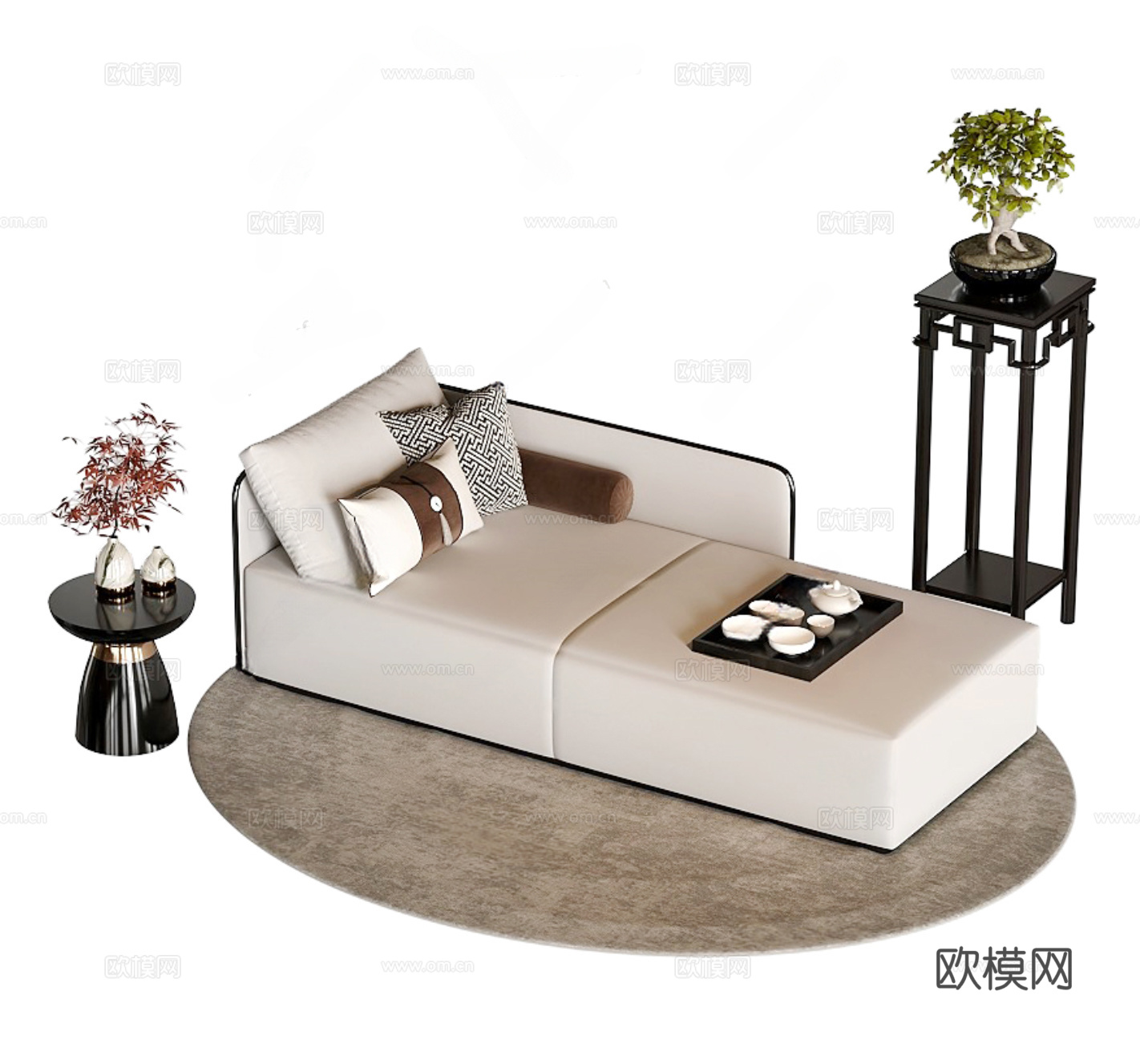 新中式贵妃椅 沙发凳3d模型
