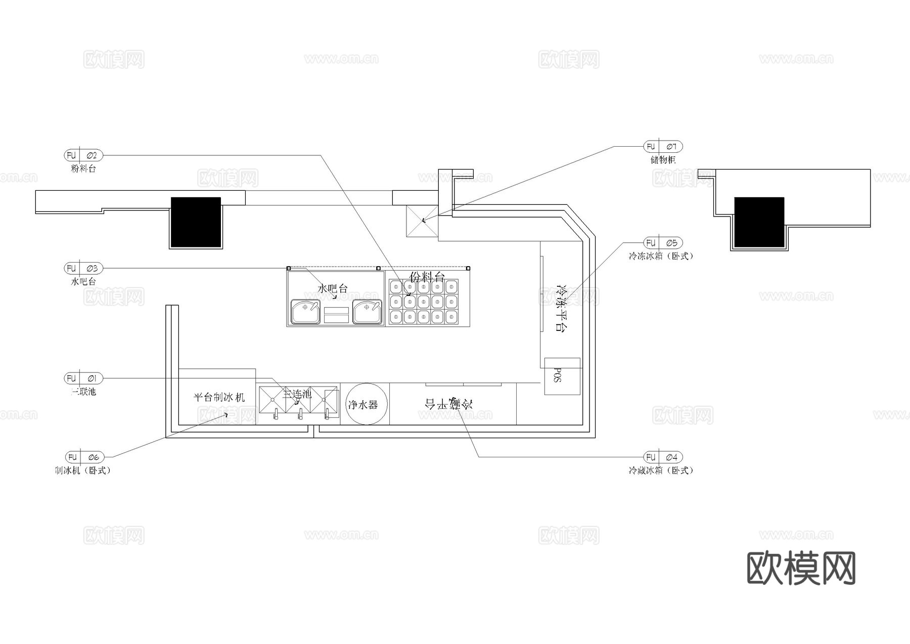 奶茶店室内施工图cad施工图
