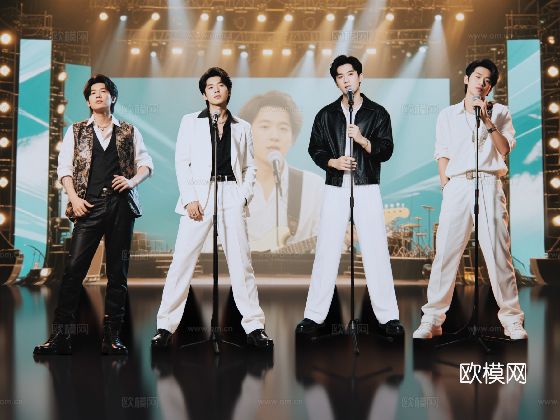 2D现代人物 男歌手 乐队主唱 歌手明星 快乐男声su模型下载（渲染图1）