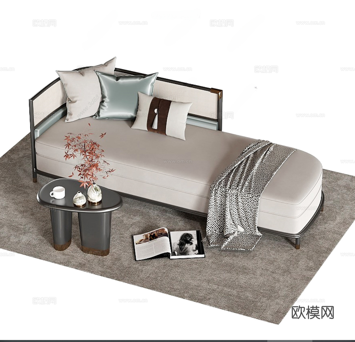 新中式贵妃椅 沙发凳su模型