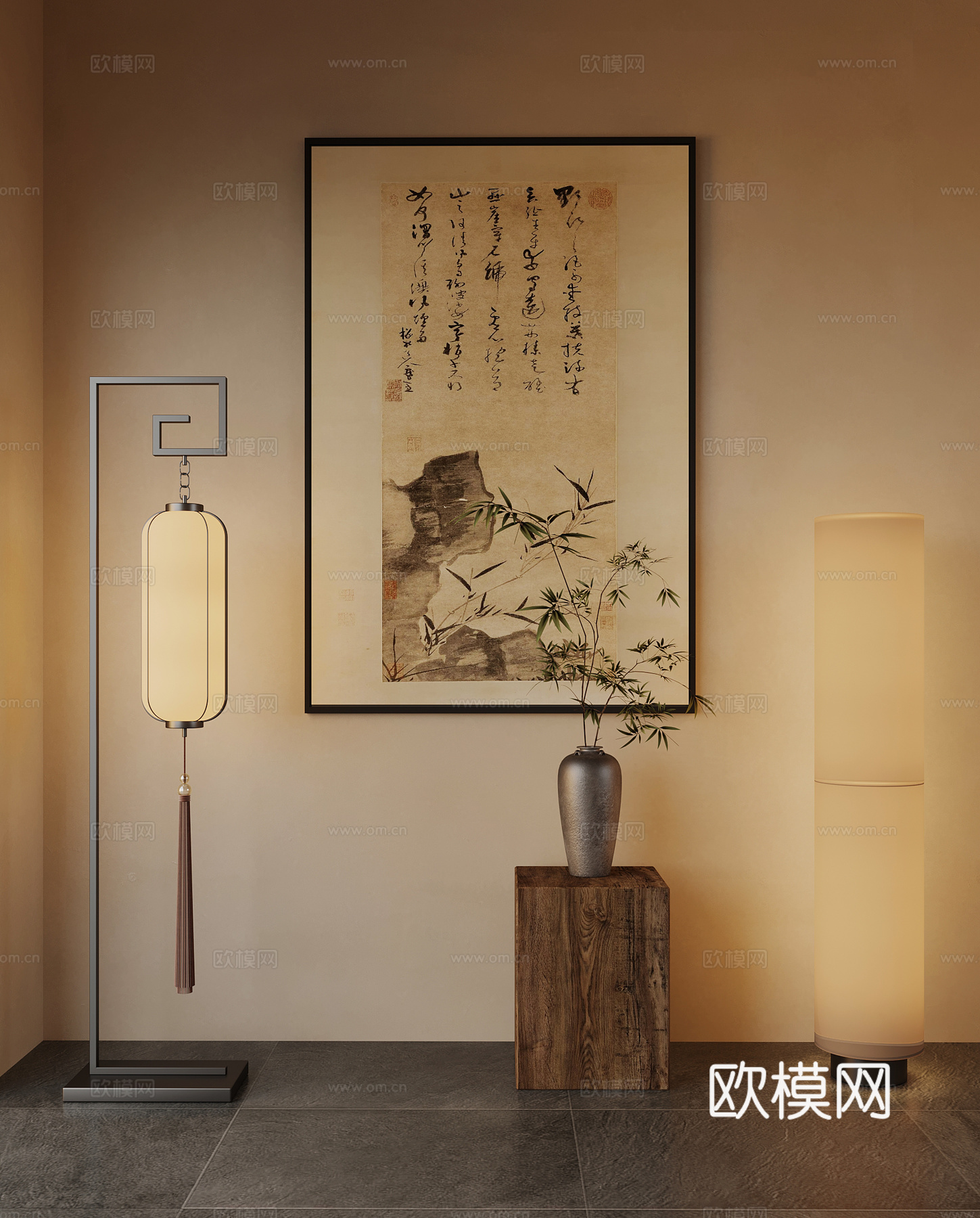 落地灯 新中式落地灯 装饰画 花瓶摆件3d模型