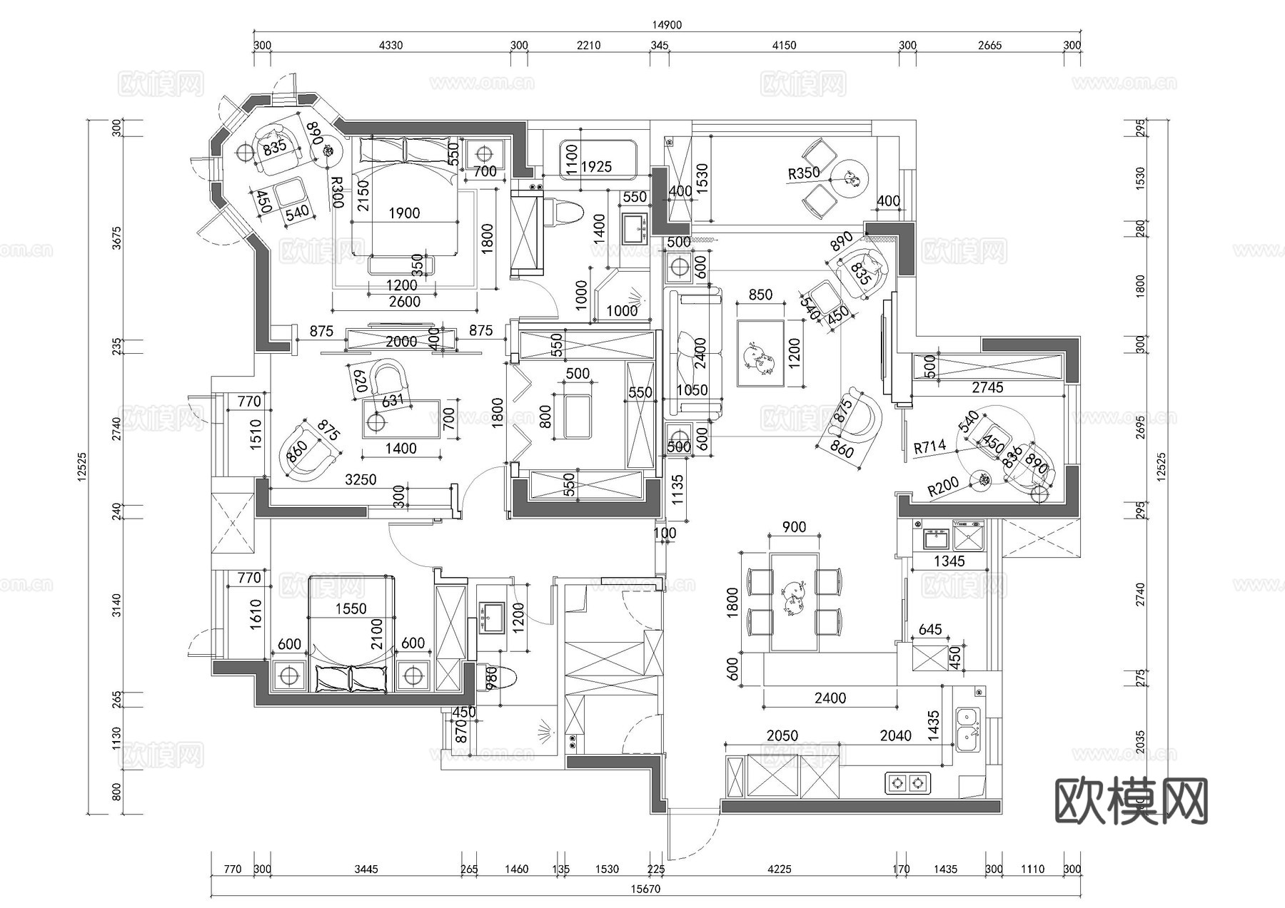 橡树湾家居施工图cad施工图