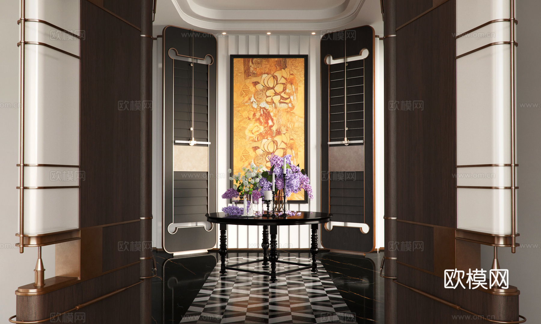 现代酒店端景台端景台  烛台 壁灯  端景桌su模型下载（渲染图1）