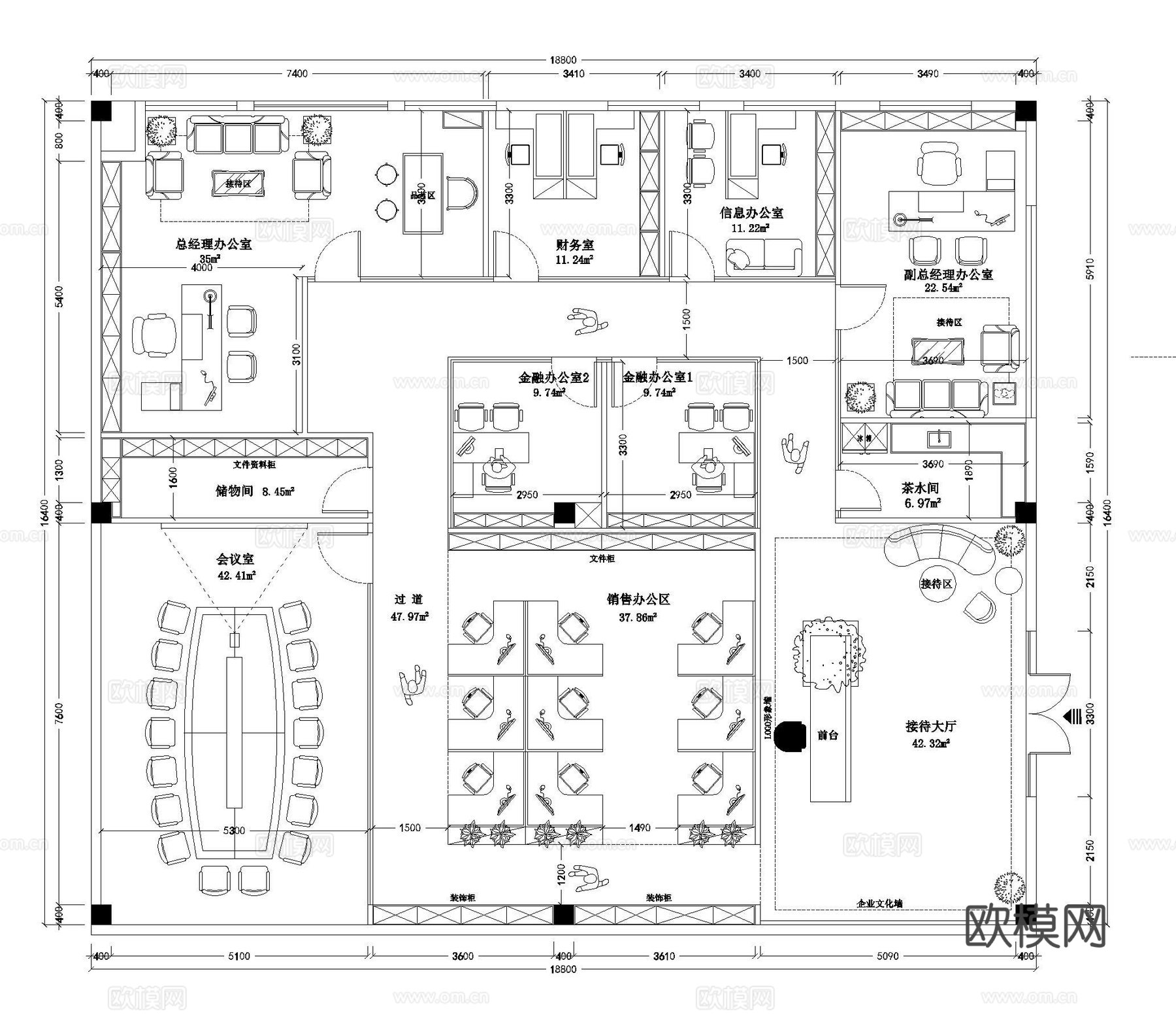 金融办公室平面布置图cad施工图