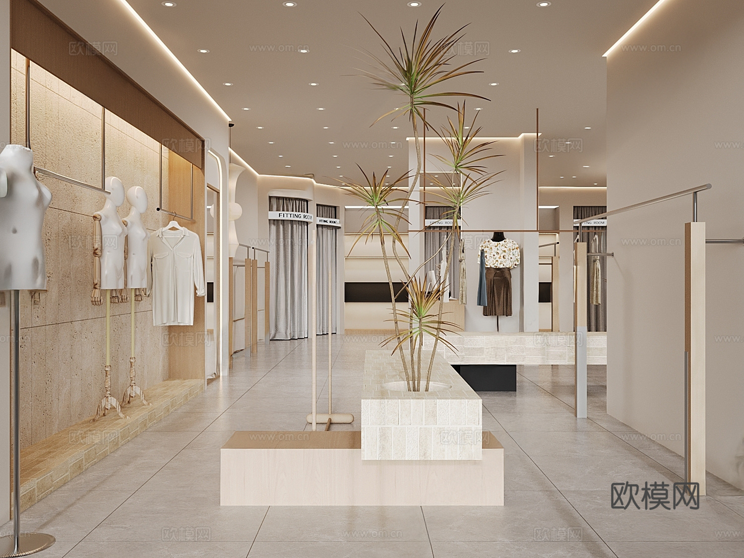 奶油侘寂服装店su模型
