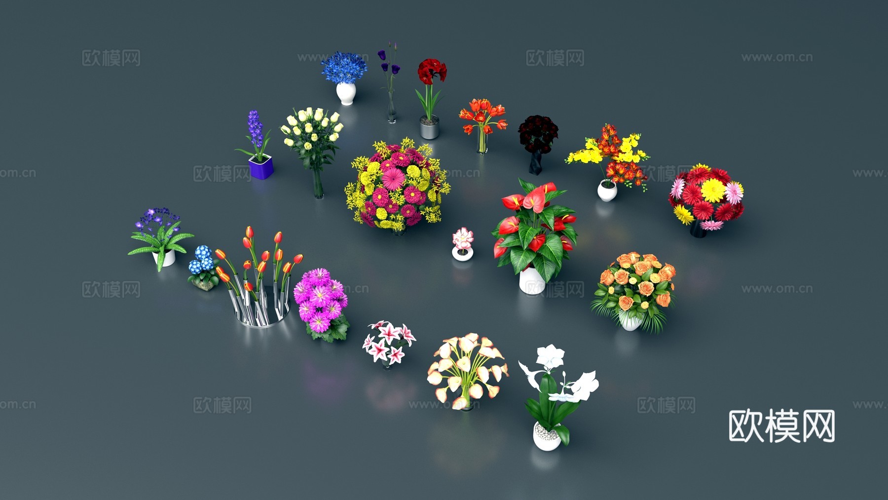 花瓶花卉3d模型