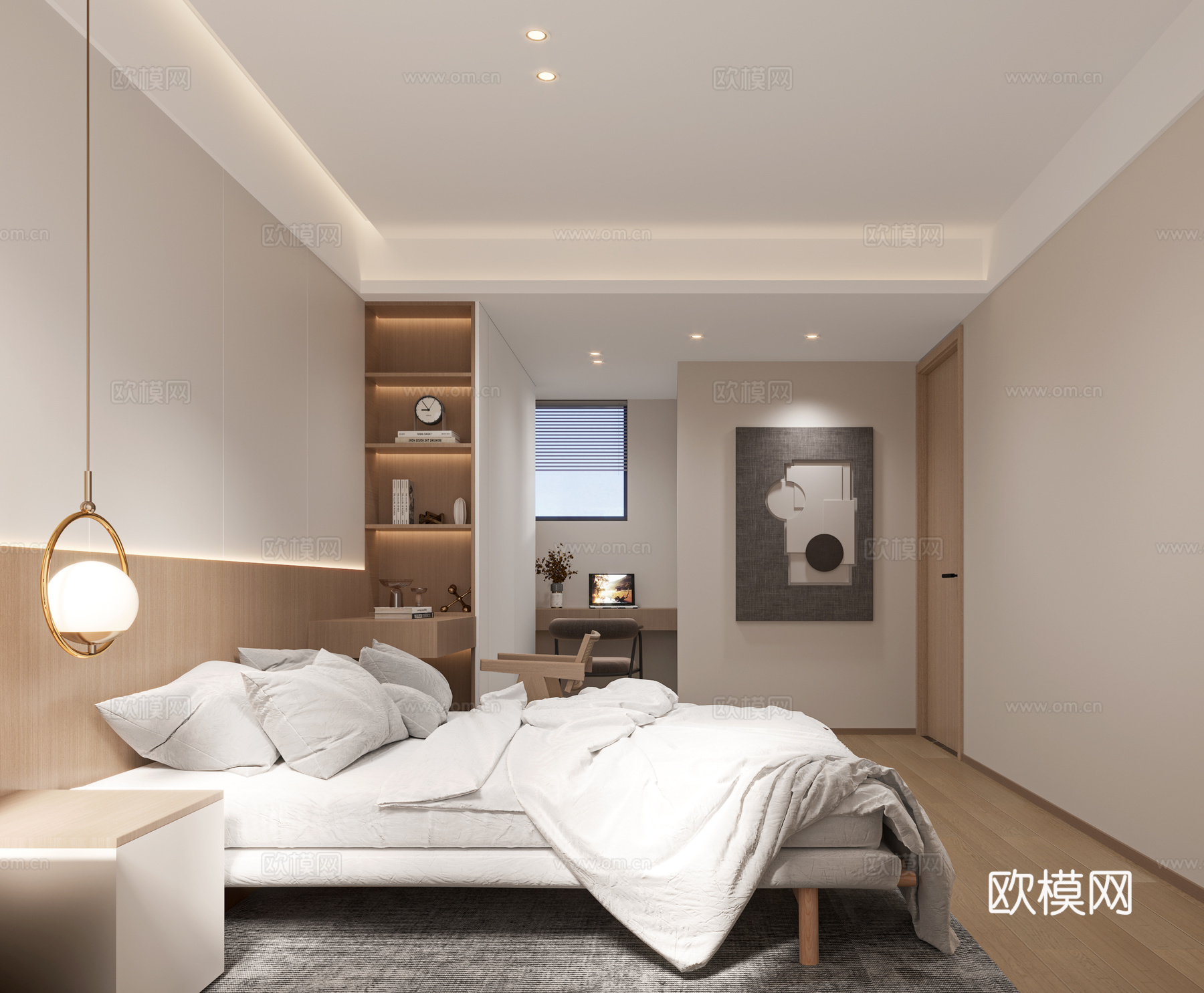 现代家居卧室 主卧 吊灯 挂画 摆件3d模型