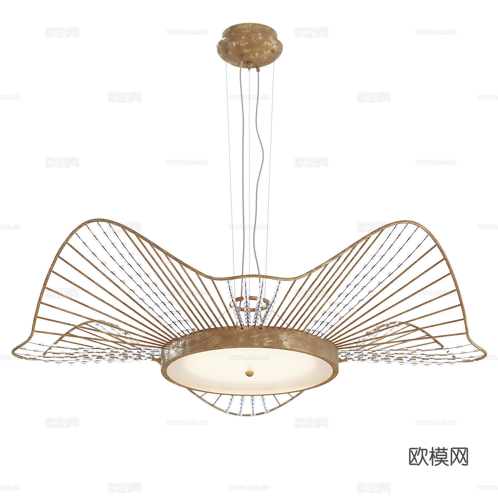 新中式轻奢金属藤编吊灯3d模型