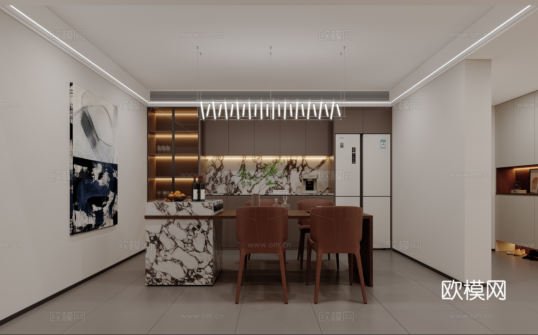 现代意式餐厅吧台3d模型