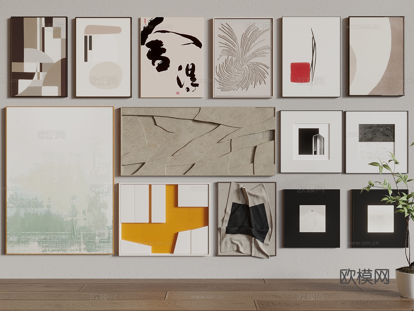 现代复古高级挂画 装饰画 墙饰挂件 立体画 客厅挂画3d模型