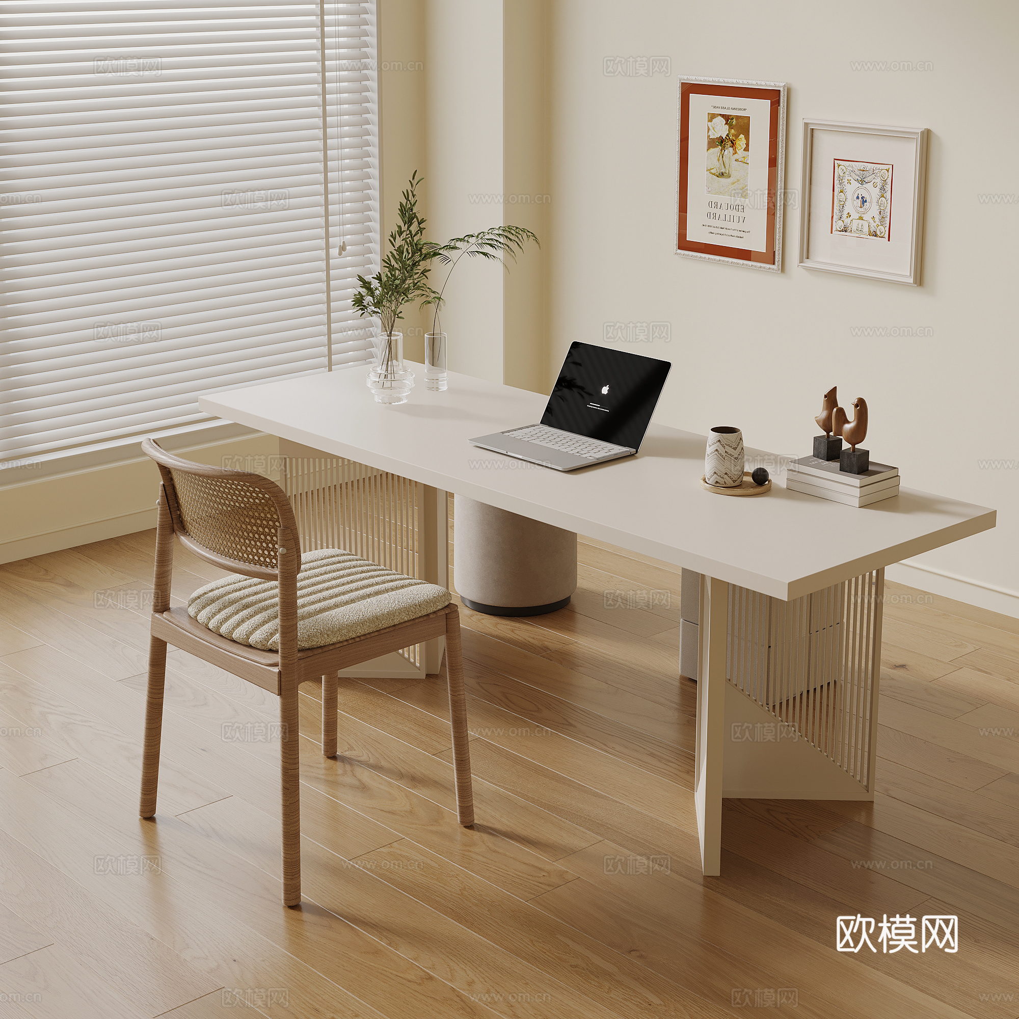 书桌 法式奶油风书桌椅 办公桌椅组合3d模型