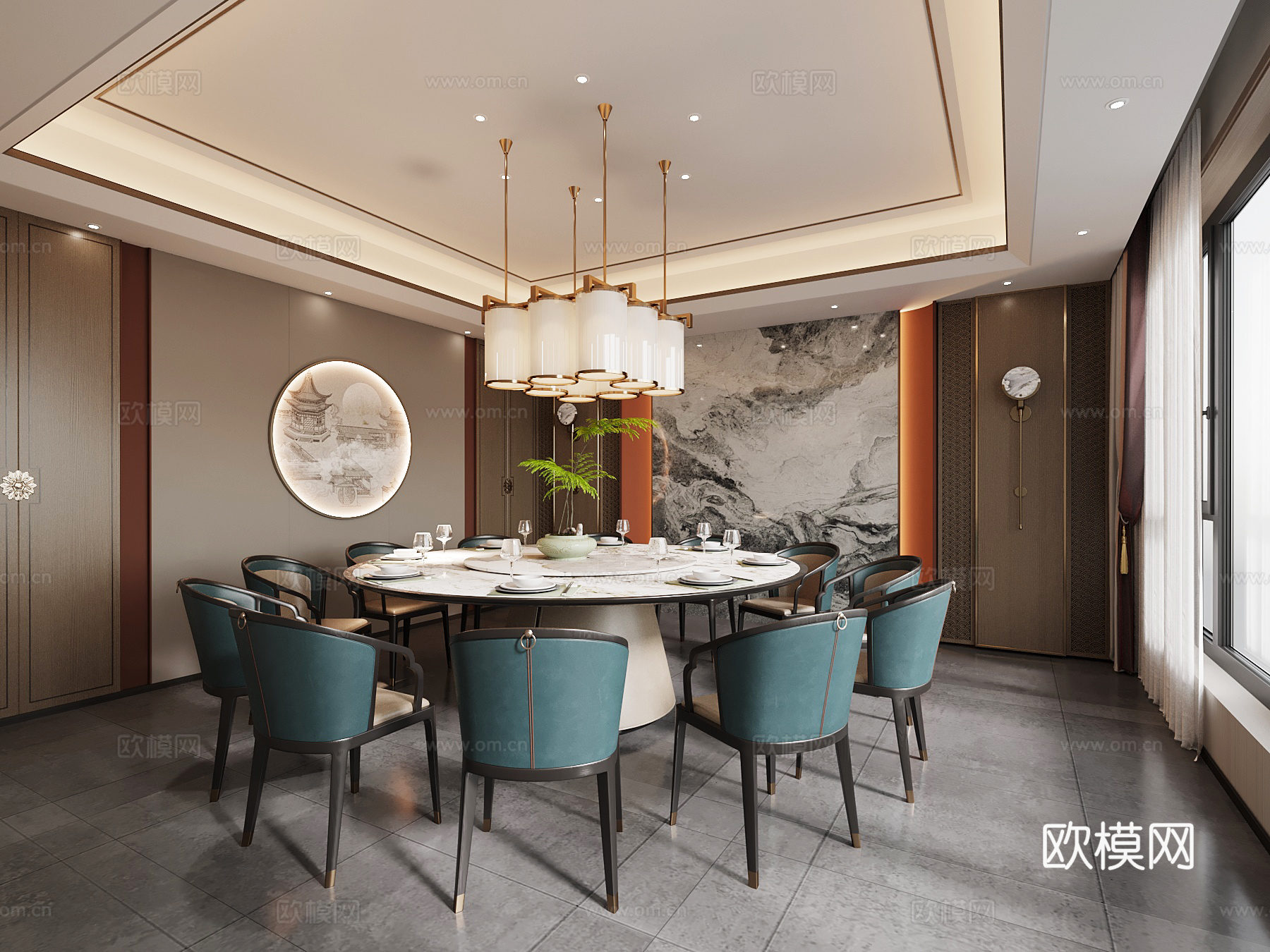 新中式包间 包厢 餐桌椅3d模型