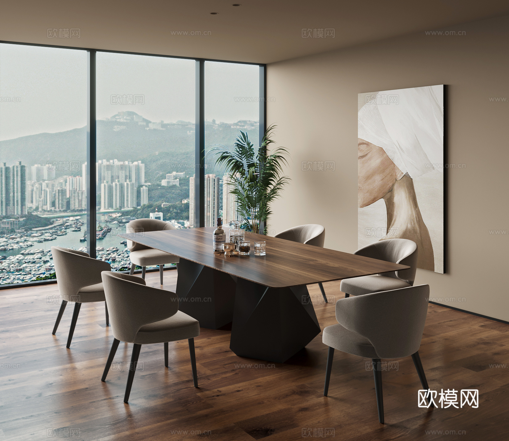 现代意式餐桌椅3d模型