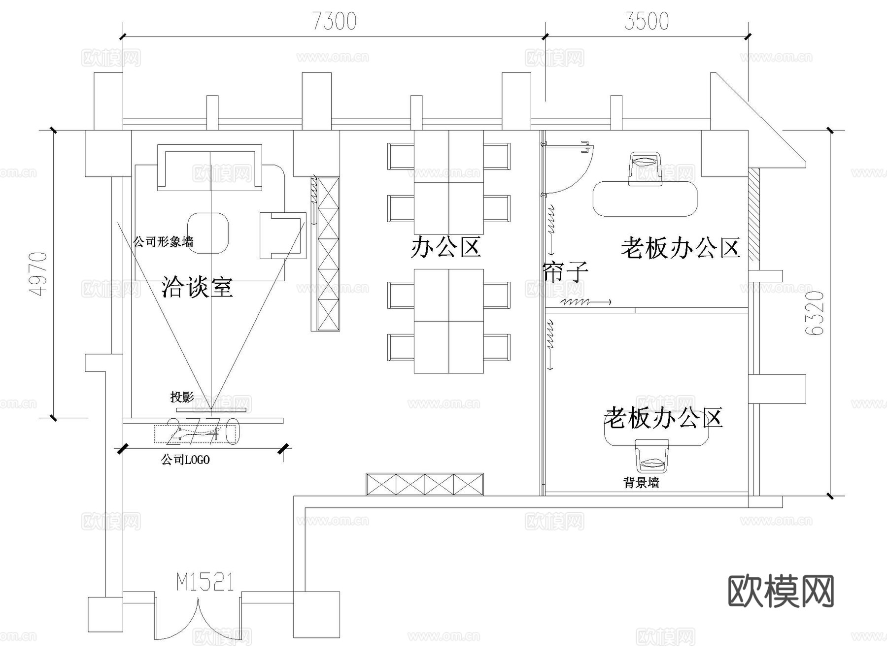 设计办公室平面布置图cad施工图