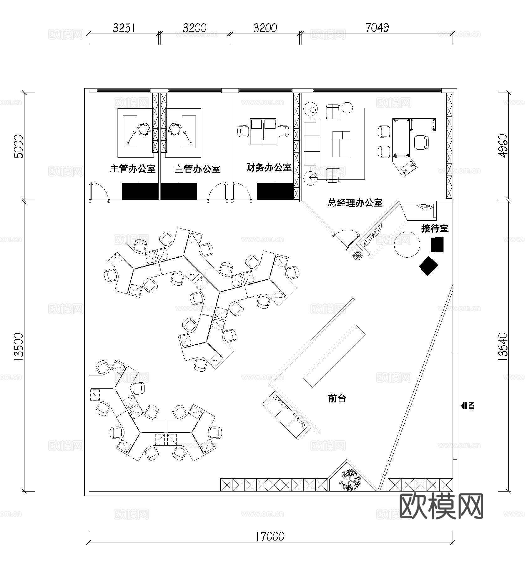 大型办公室平面图cad施工图
