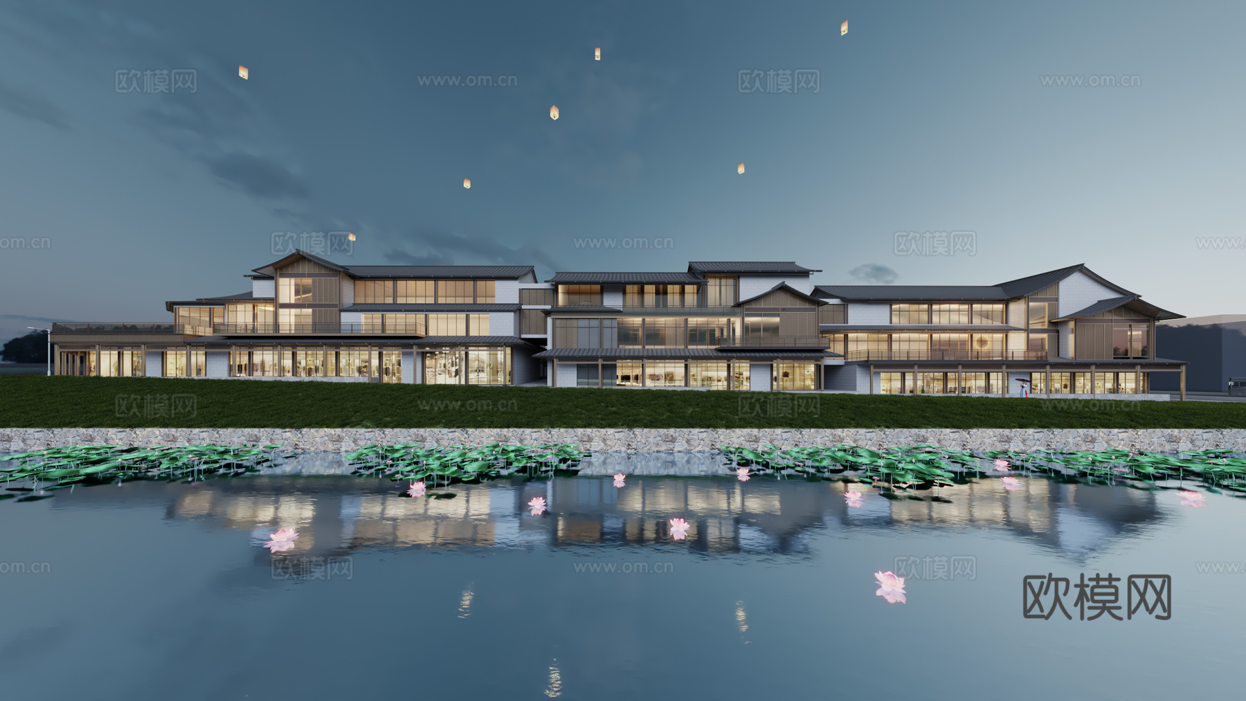 现代新中式酒店商业街3d模型