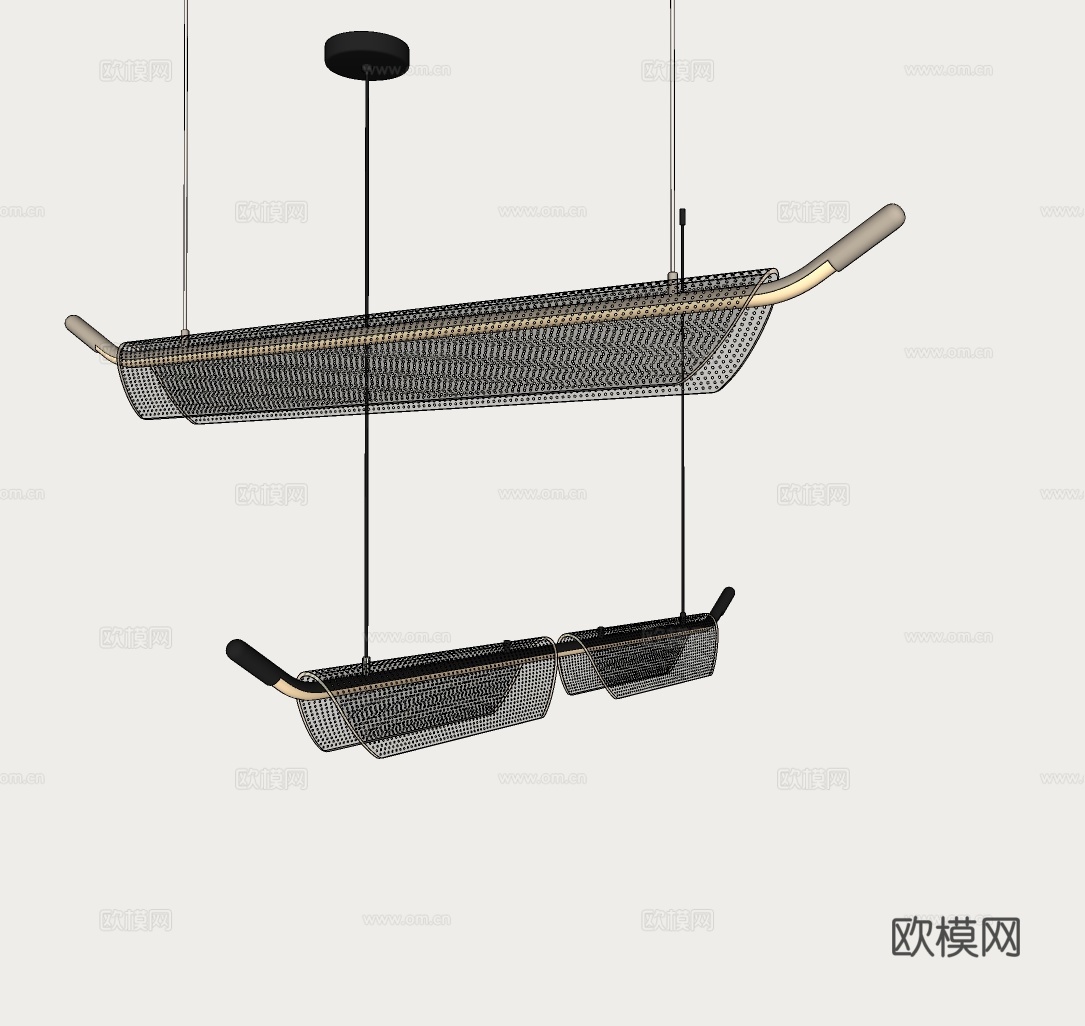 新中式吊灯 现代长条吊灯 餐厅吧台吊灯 简约长吊灯su模型