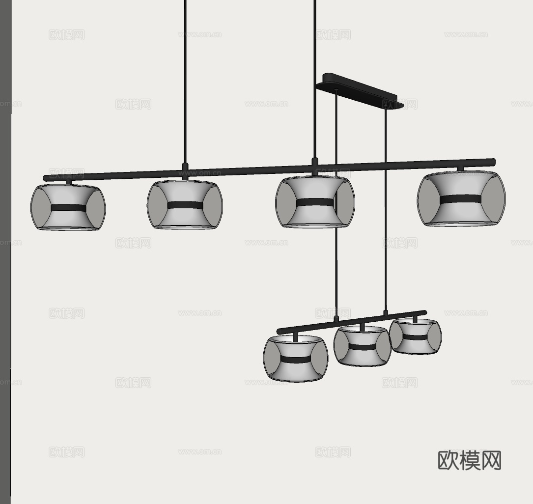现代小吊灯 轻奢餐厅吊灯 意式一字吊灯 长条吧台吊灯su模型