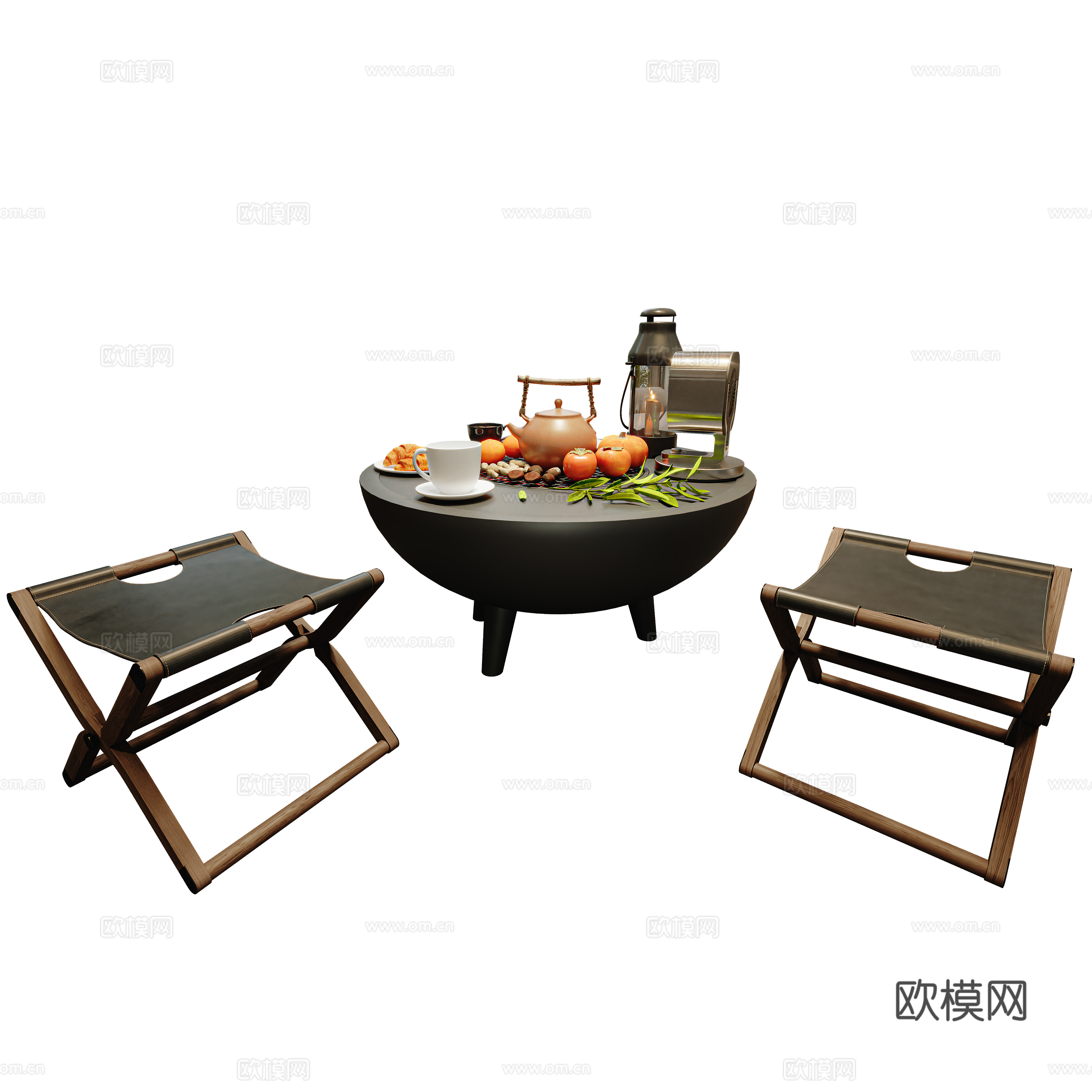 现代围炉煮茶茶桌椅3d模型