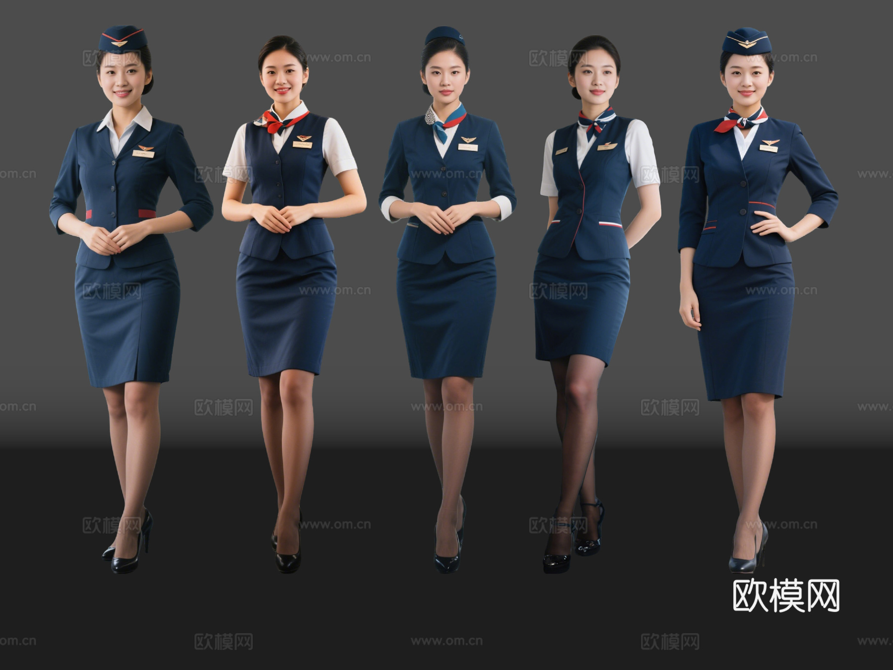 2D现代人物 空姐 乘务人员 空乘人员 航空美女su模型