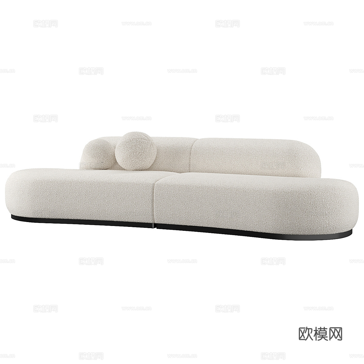 现代奶油风弧形布艺休闲沙发3d模型